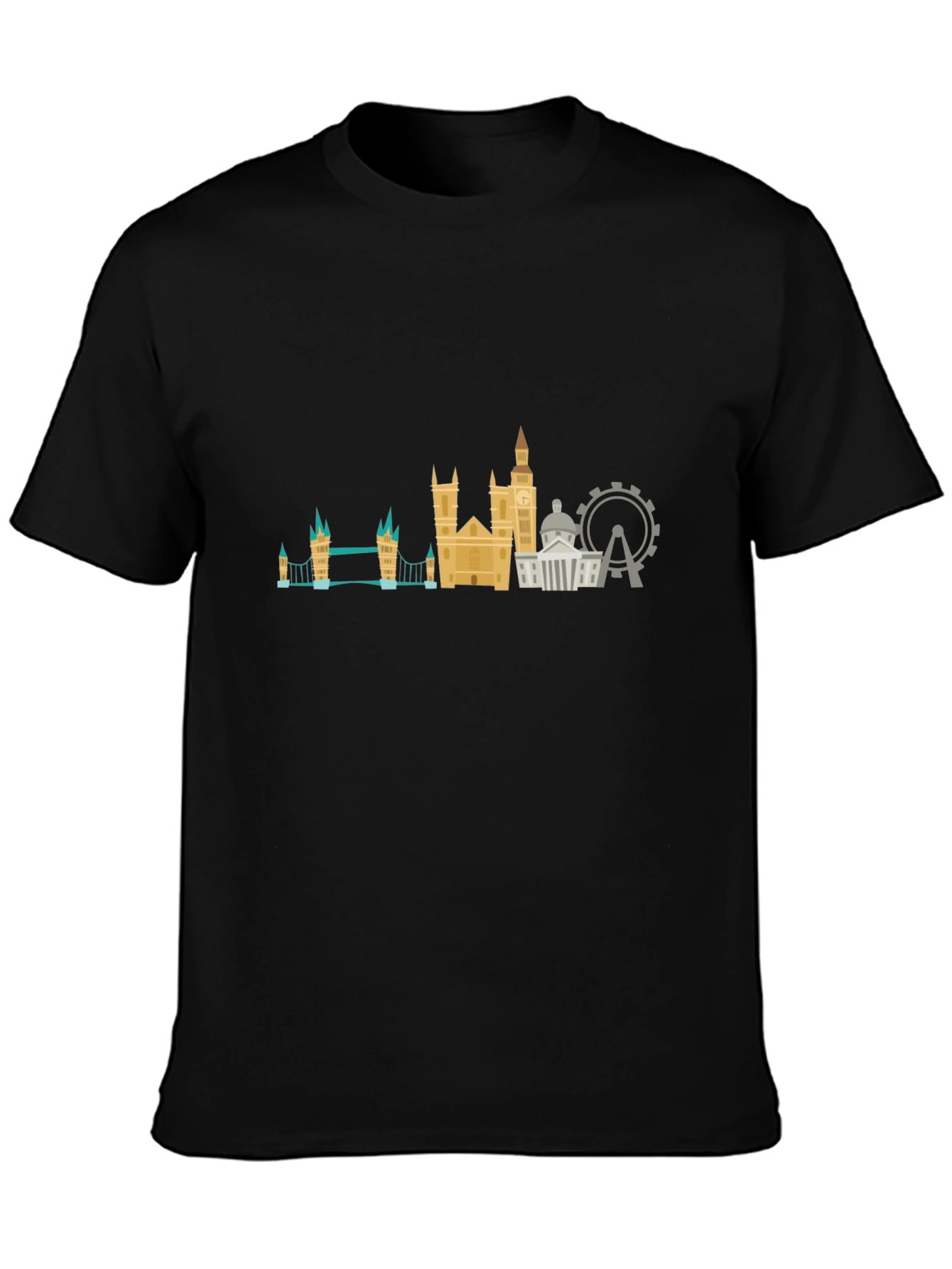 London Skyline Graphic Tee - Black Cotton T-Shirt