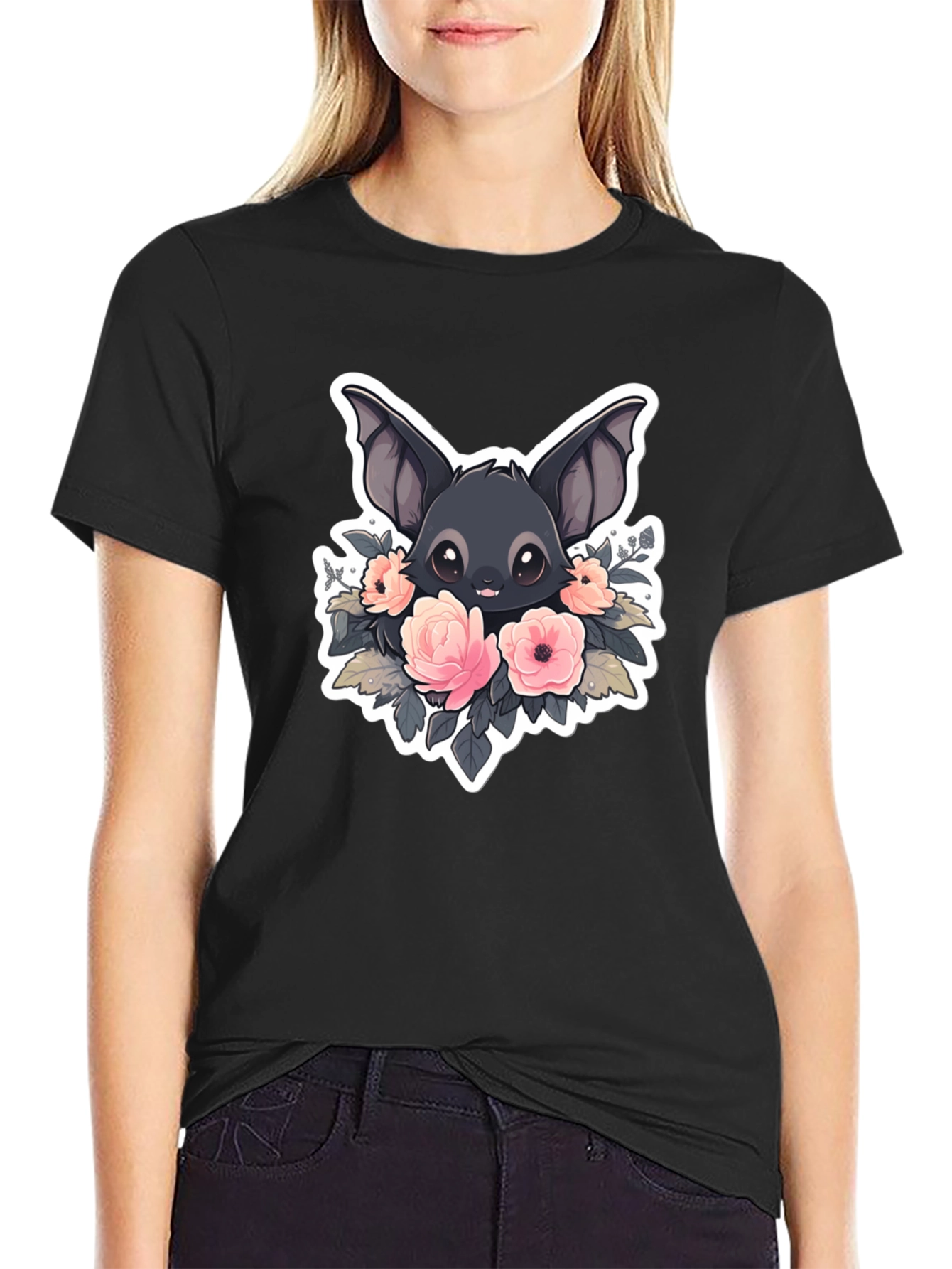 Cute Bat with Flowers Graphic T-Shirt