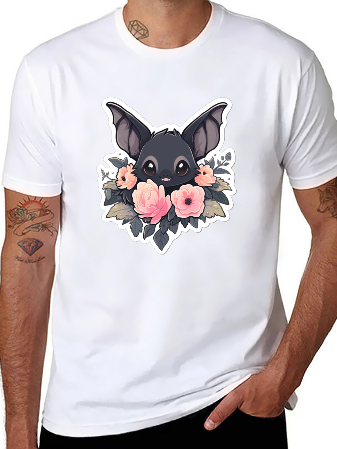 Cute Bat with Flowers Graphic T-Shirt