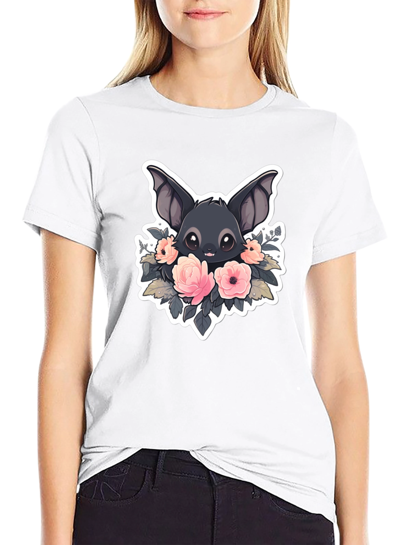 Cute Bat with Flowers Graphic T-Shirt
