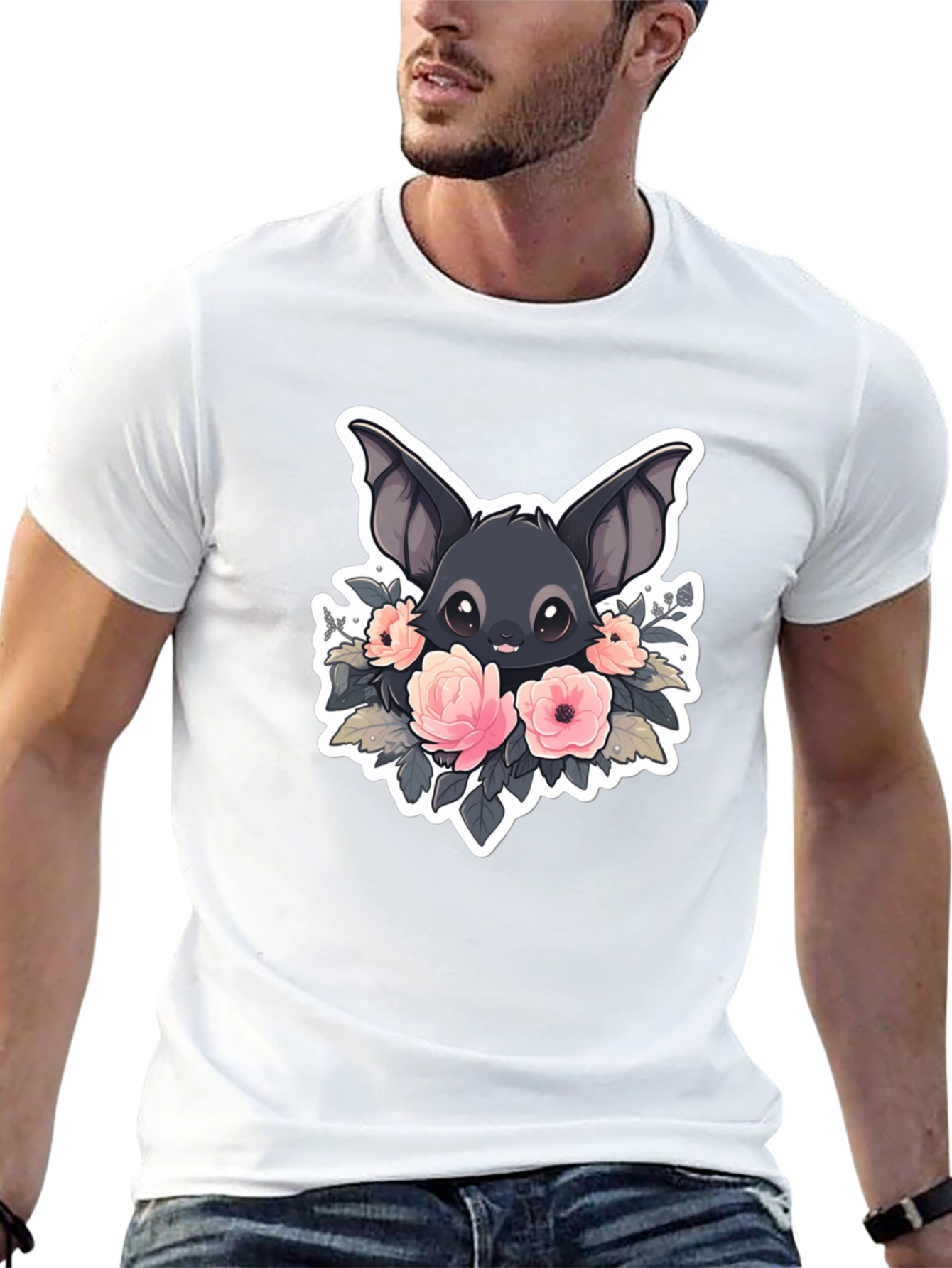 Cute Bat with Flowers Graphic T-Shirt