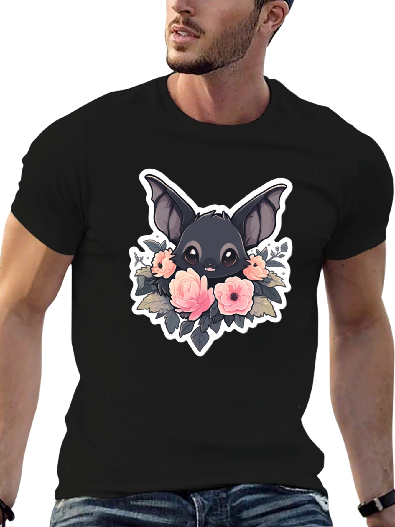 Cute Bat with Flowers Graphic T-Shirt