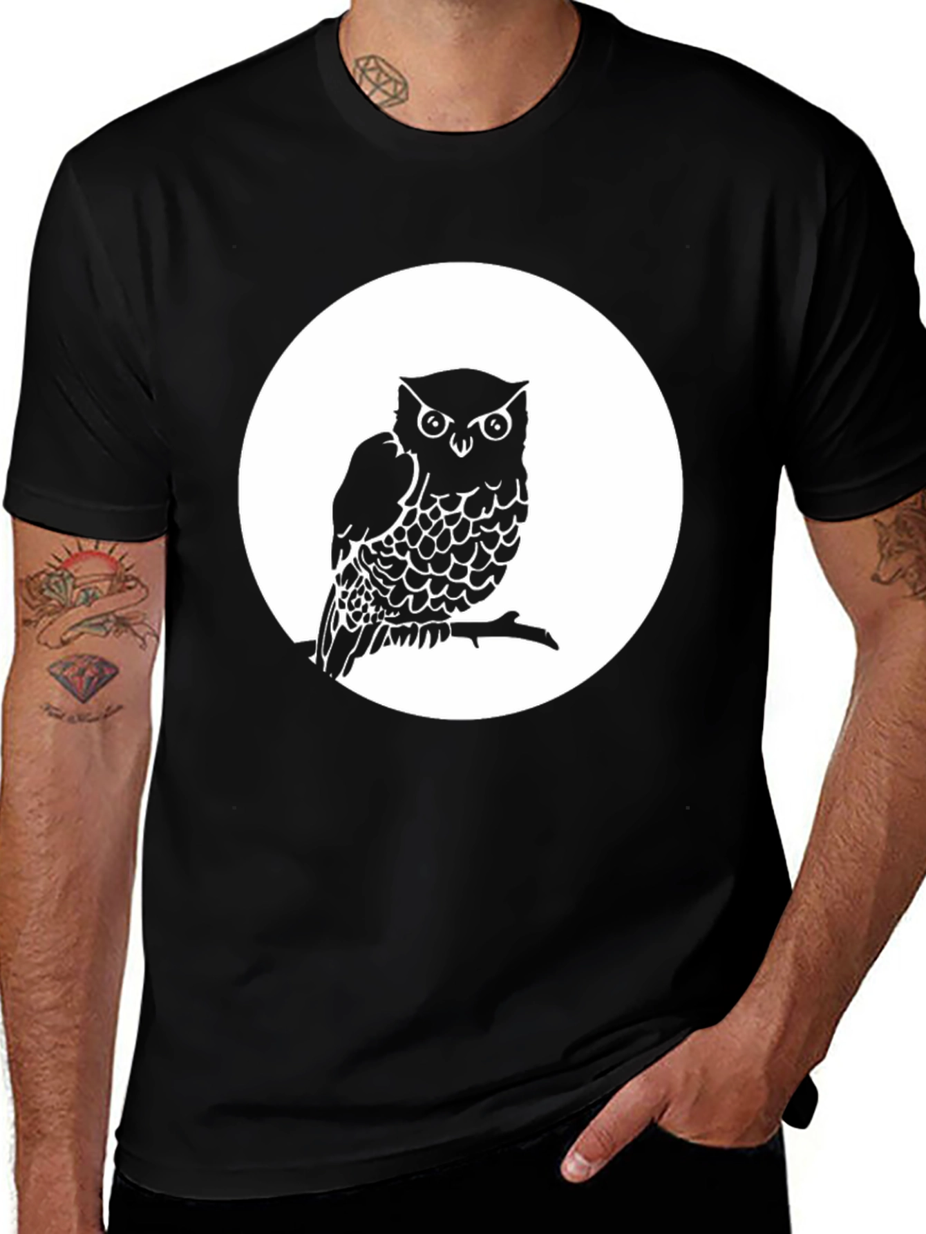 Owl on Branch Graphic Tee - Unisex Black T-Shirt