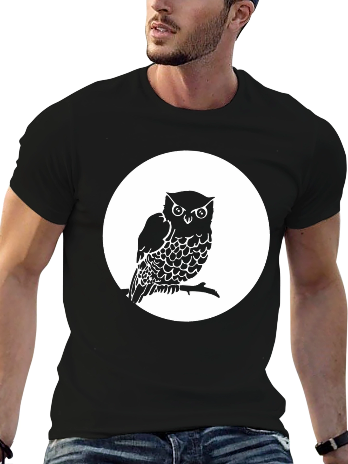 Owl on Branch Graphic Tee - Unisex Black T-Shirt