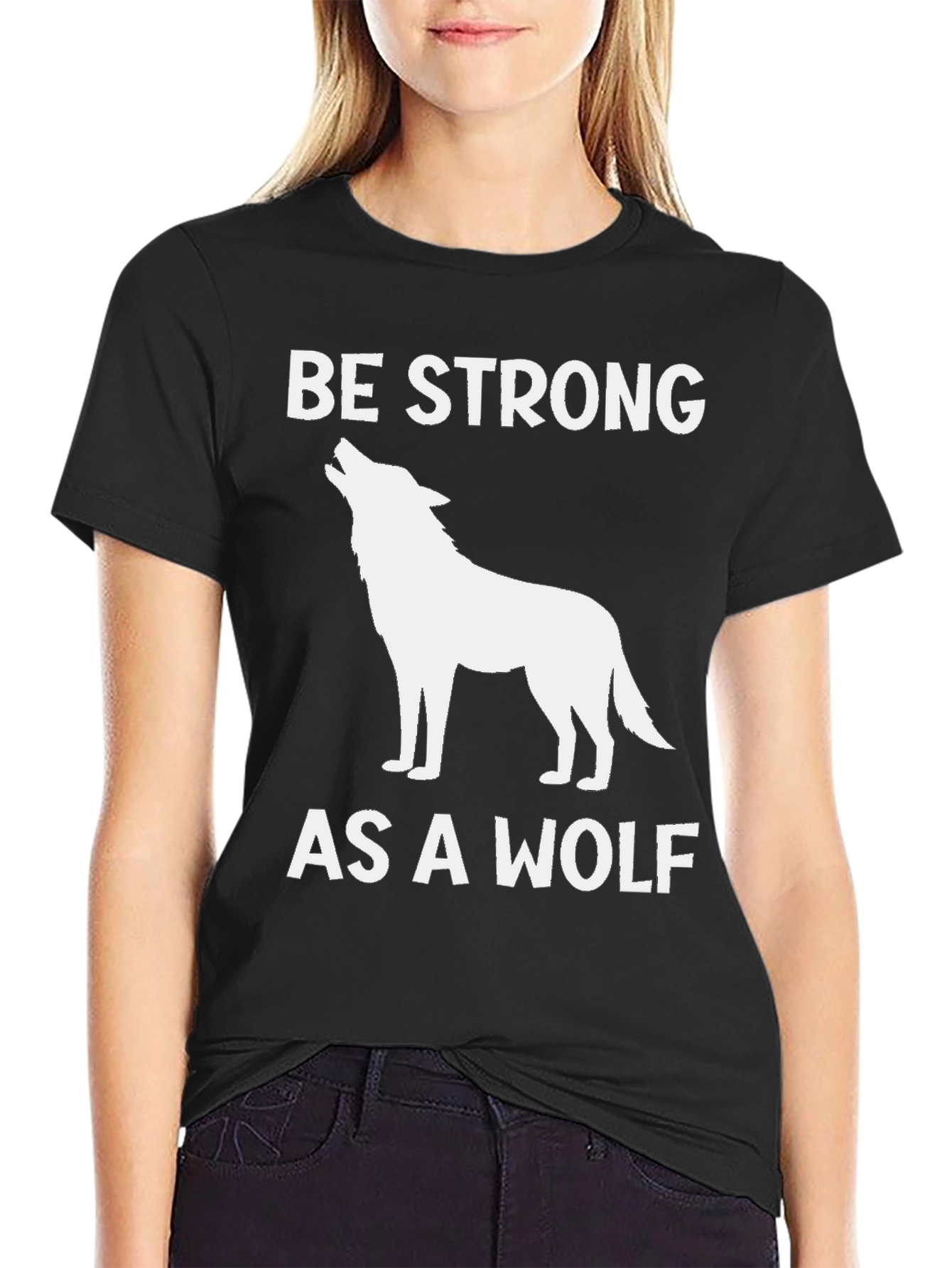Be Strong as a Wolf Graphic T-Shirt - Black