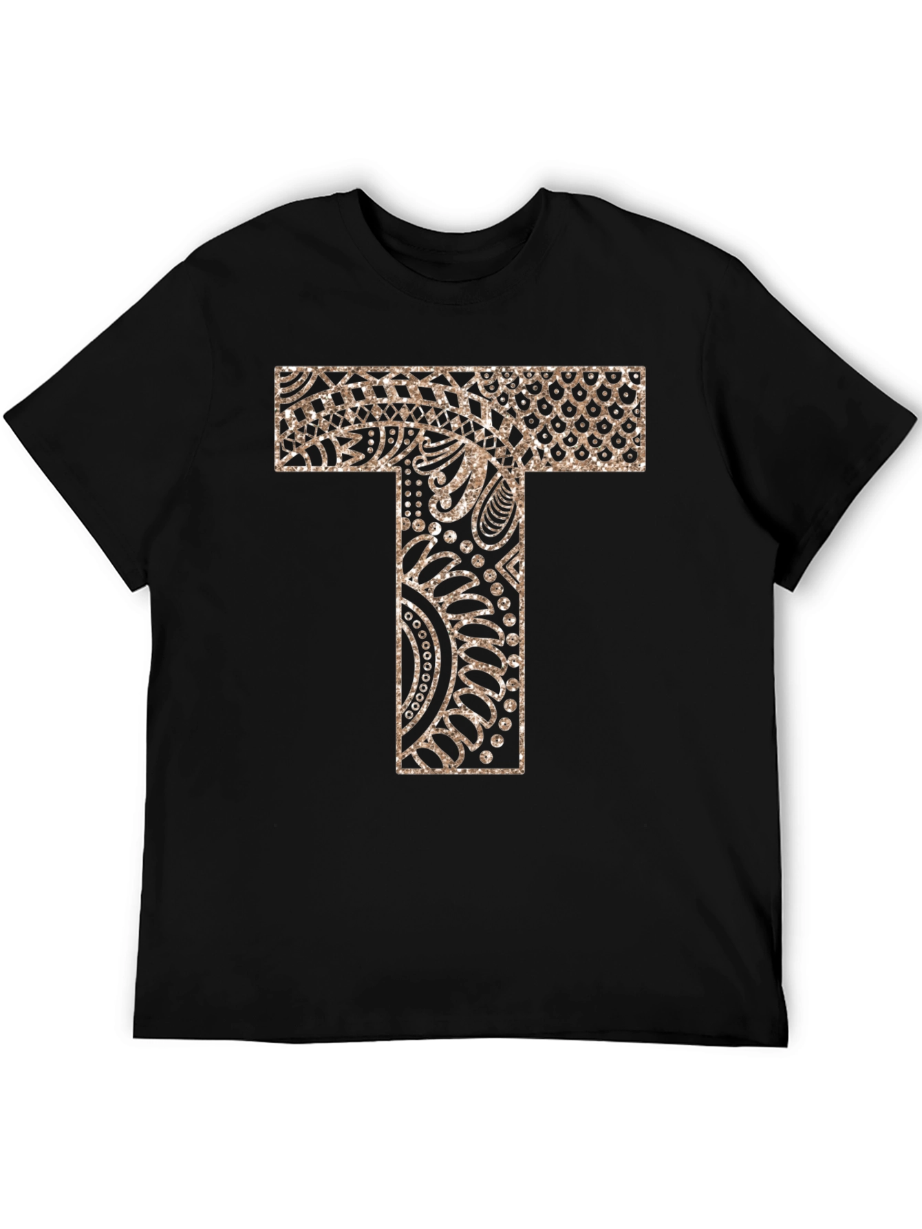 Letter T Patterned Black T-Shirt