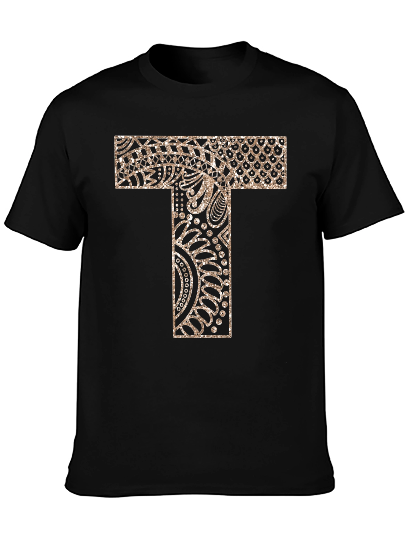 Letter T Patterned Black T-Shirt