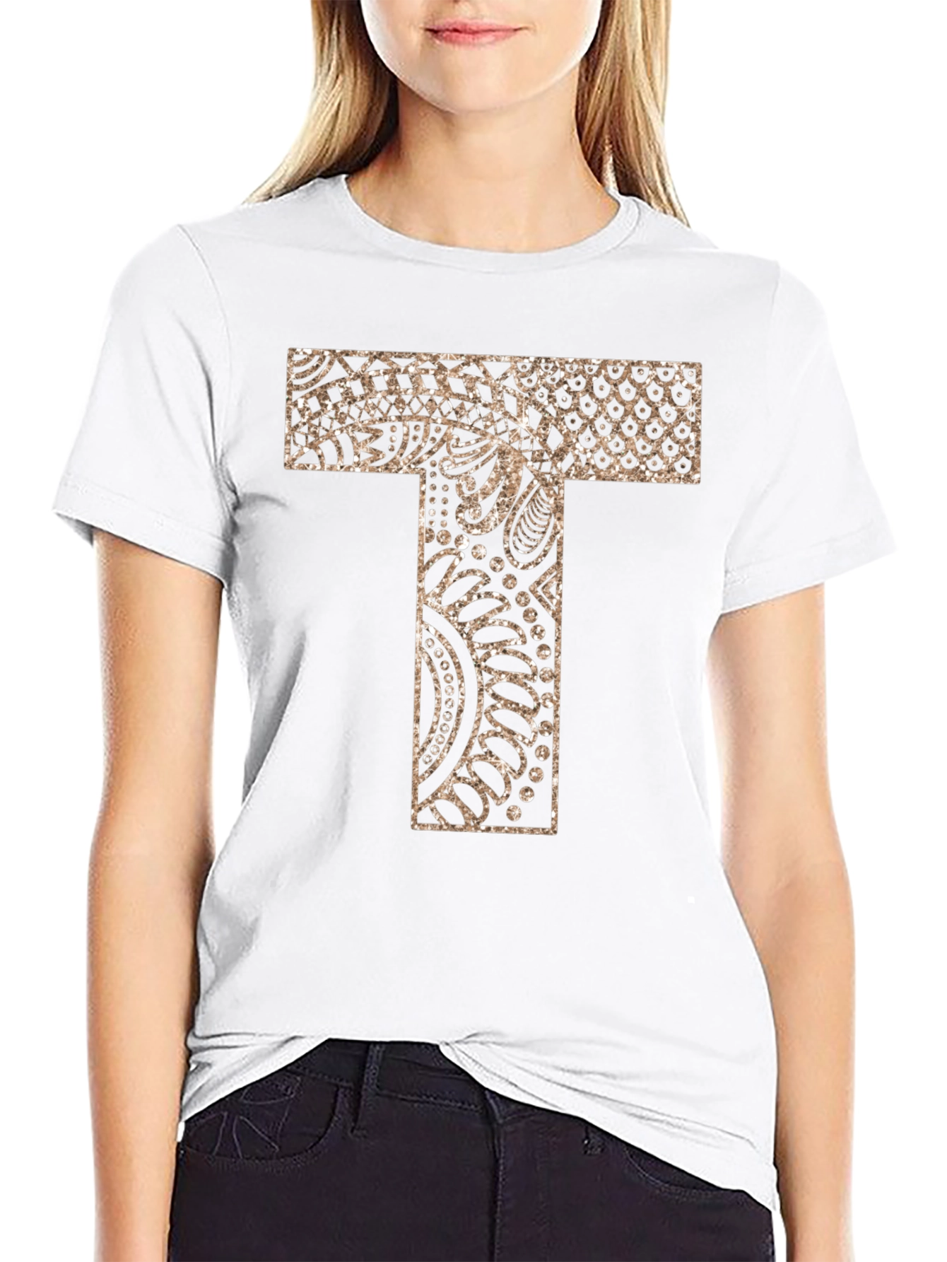 Letter T Patterned Black T-Shirt