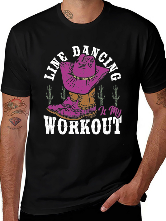 Line Dancing Workout Tee: Cowboy Boot & Hat Graphic T-Shirt