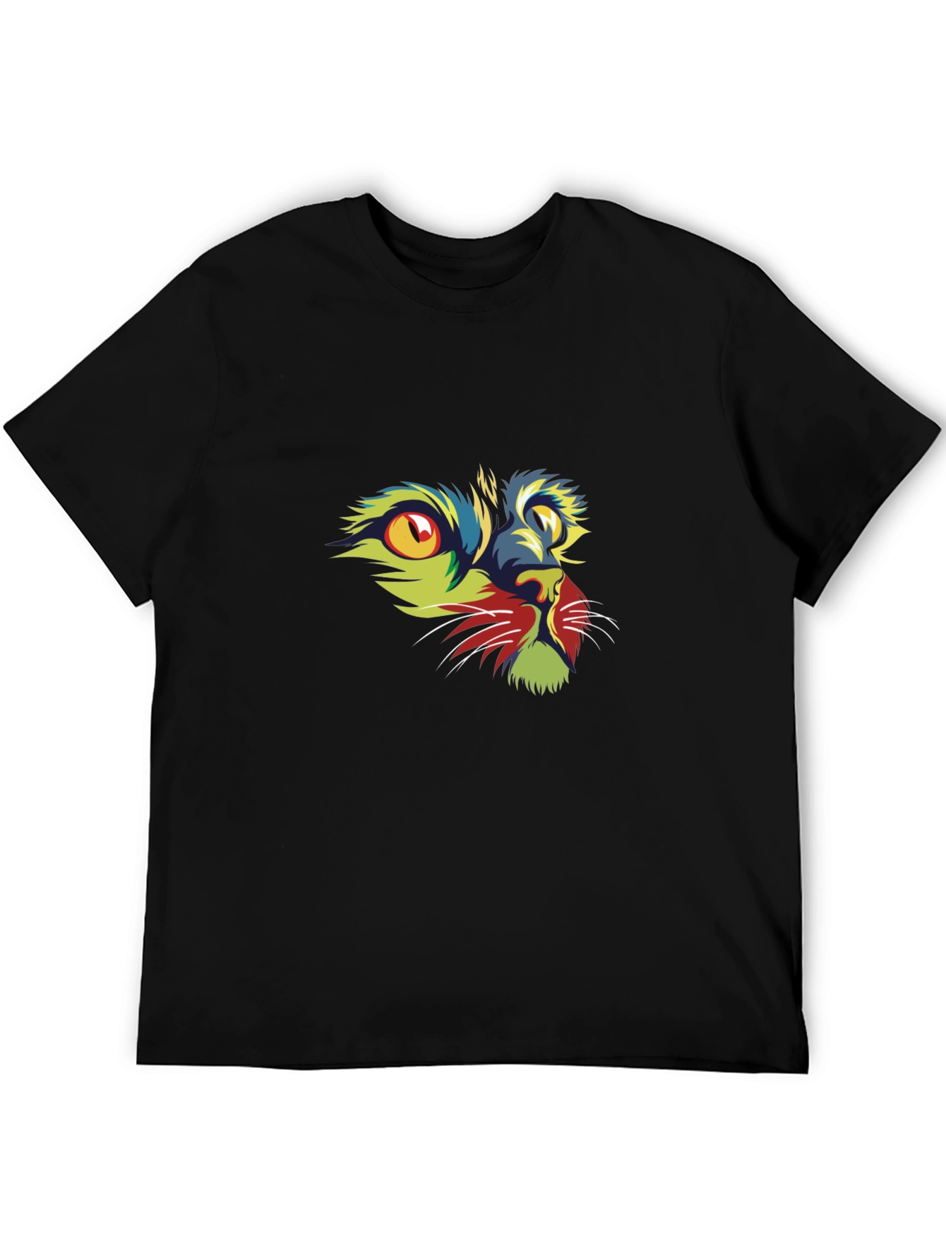 Vibrant Cat Graphic Print Black T-Shirt