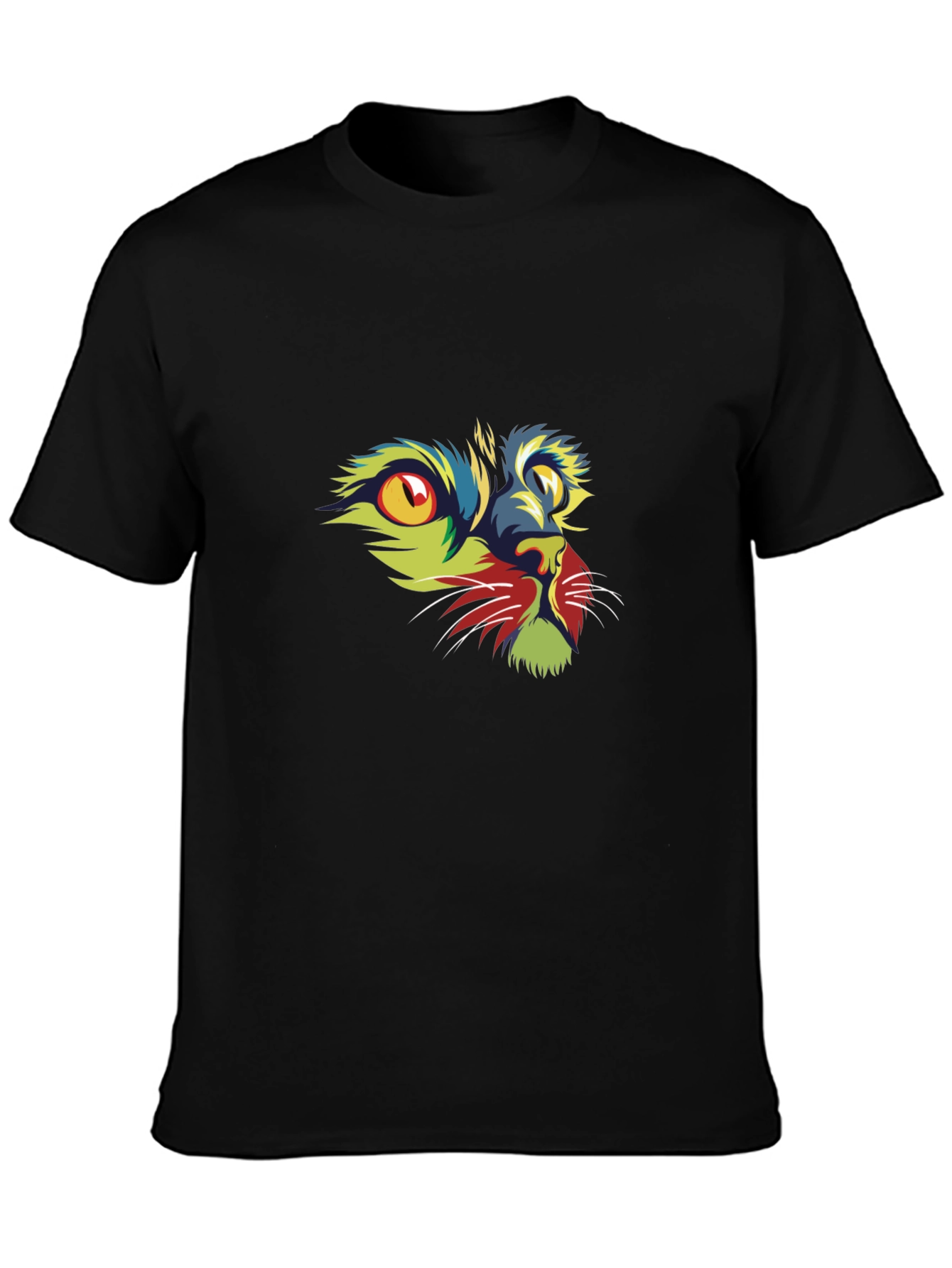Vibrant Cat Graphic Print Black T-Shirt