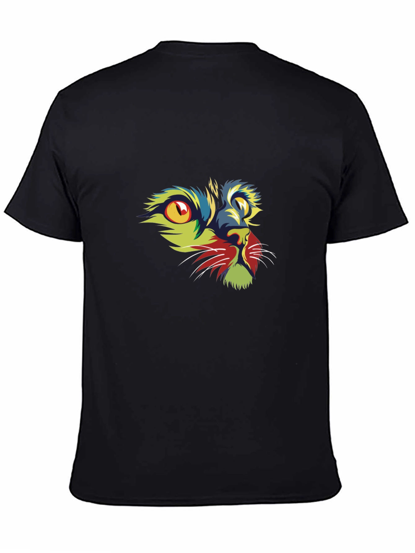Vibrant Cat Graphic Print Black T-Shirt
