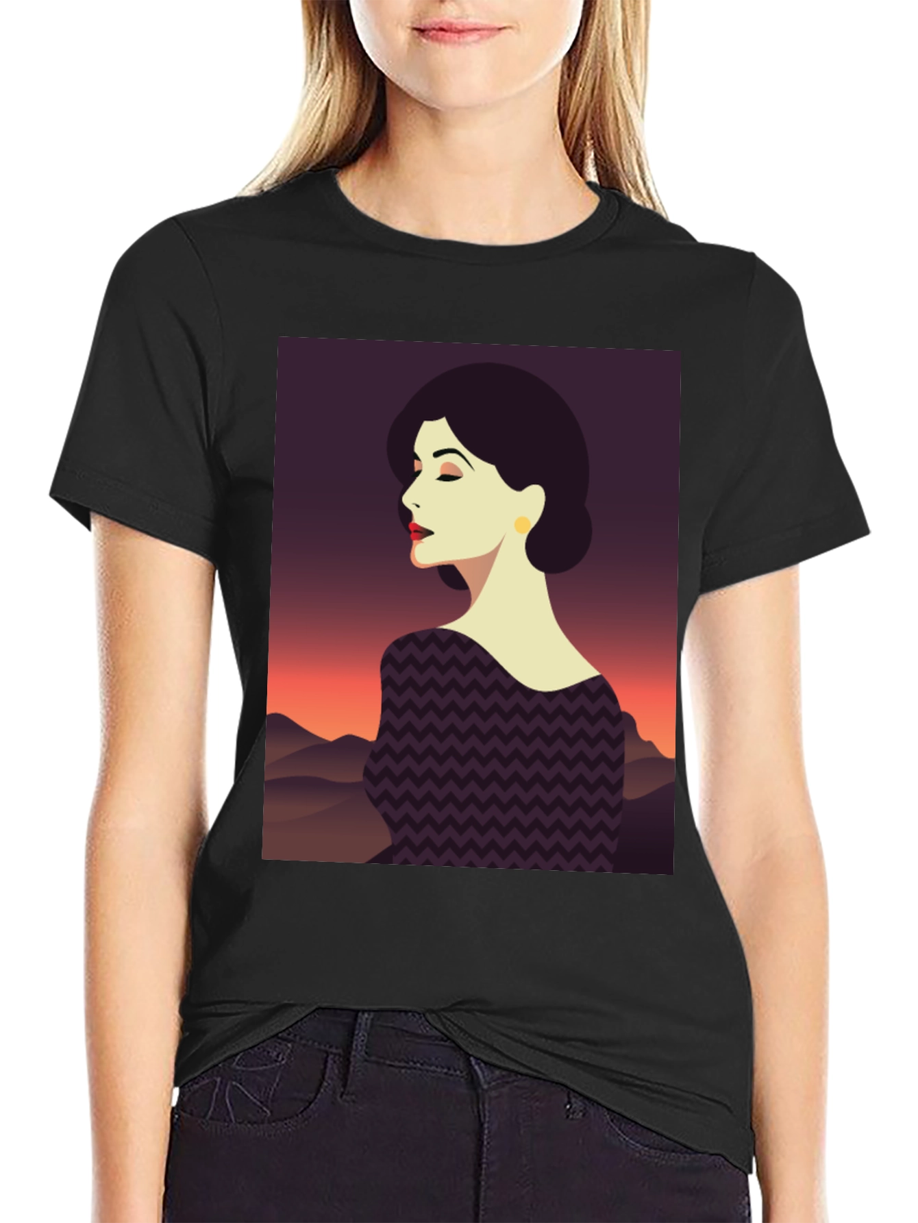 Stylish Woman Graphic Tee - Black