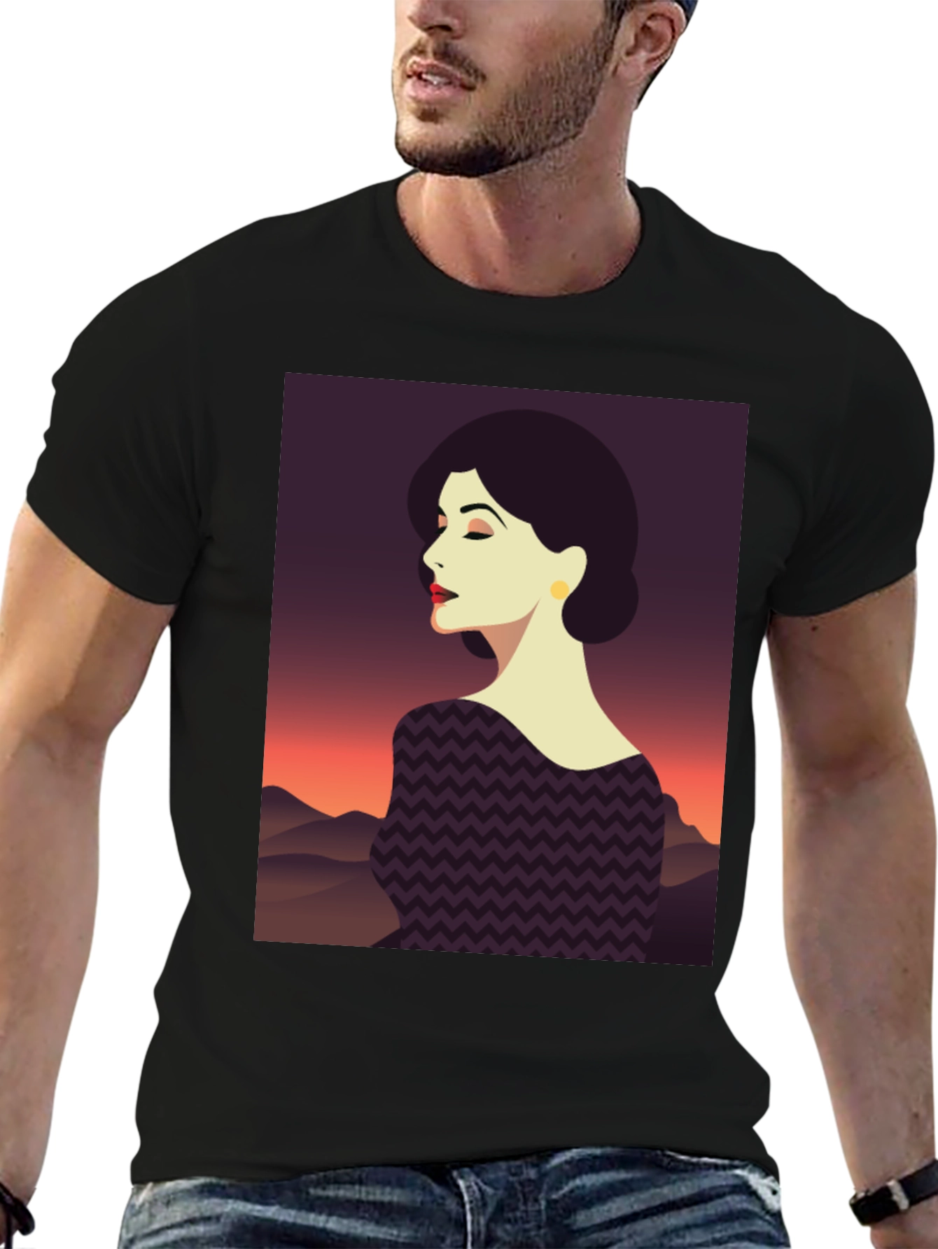 Stylish Woman Graphic Tee - Black
