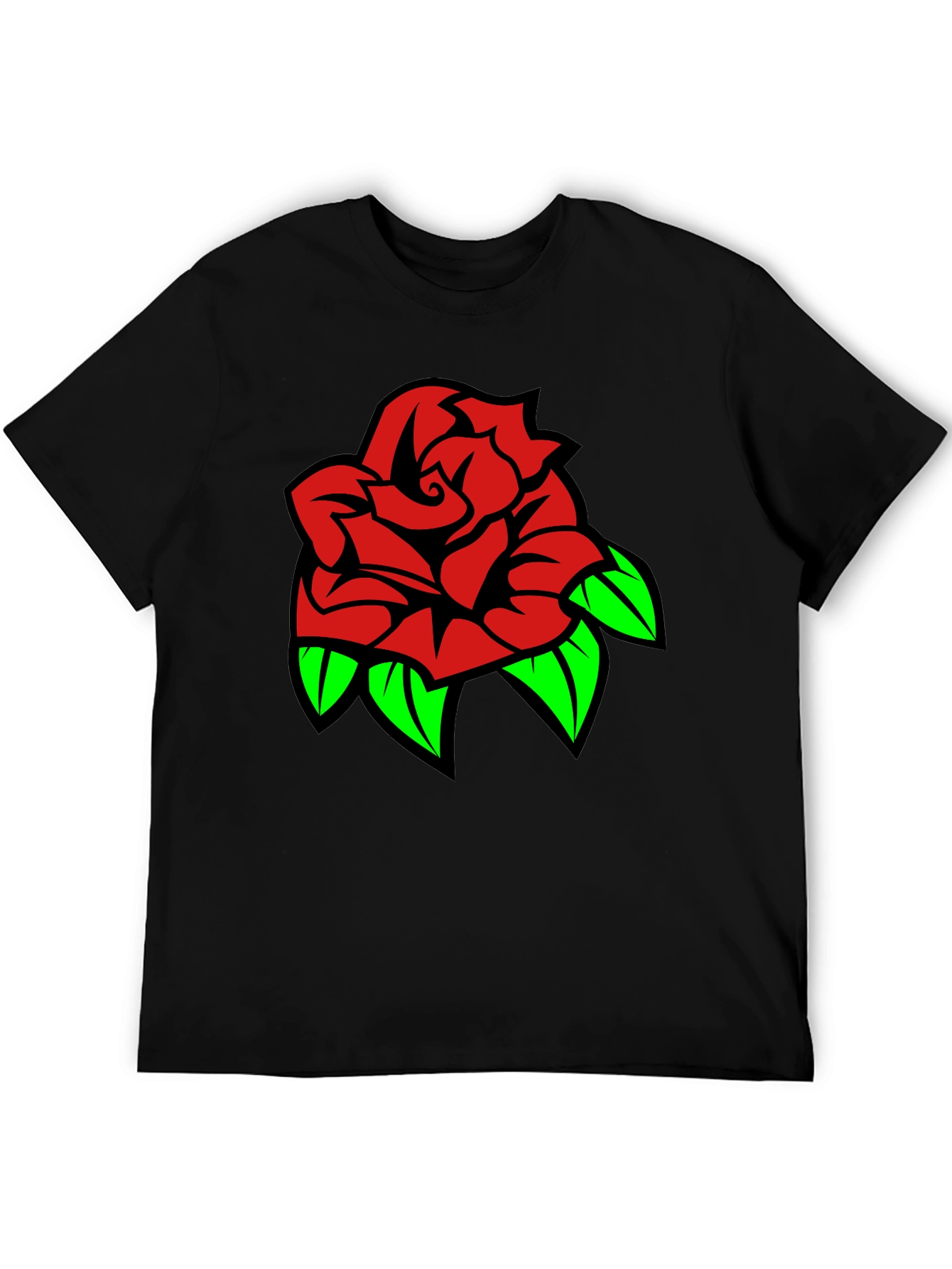 Rose Graphic Tee - Bold Red & Green Design