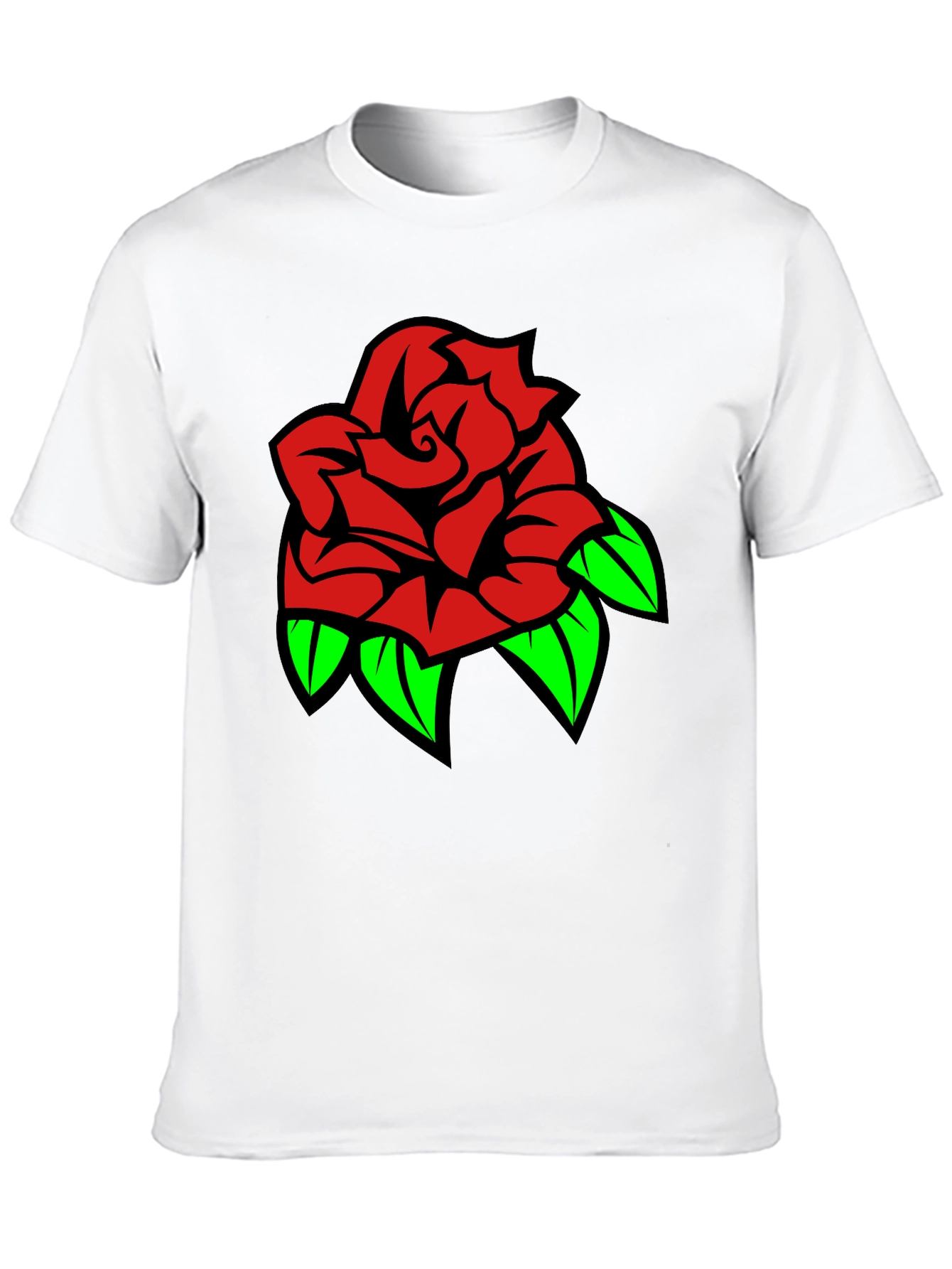 Rose Graphic Tee - Bold Red & Green Design
