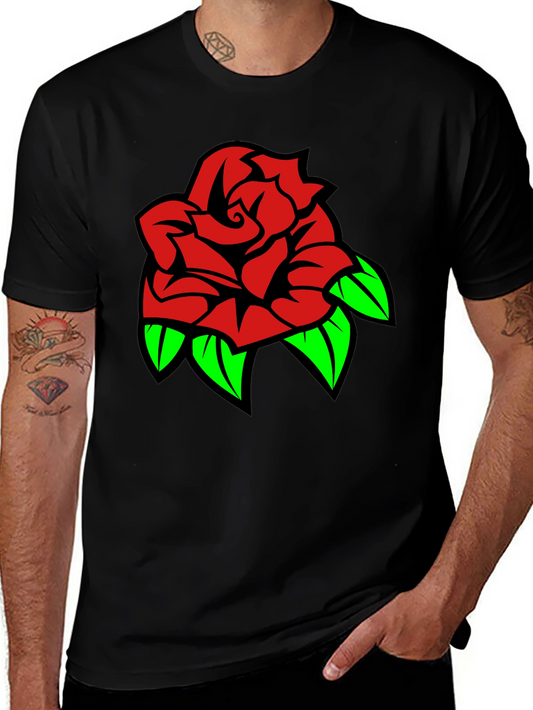 Rose Graphic Tee - Bold Red & Green Design