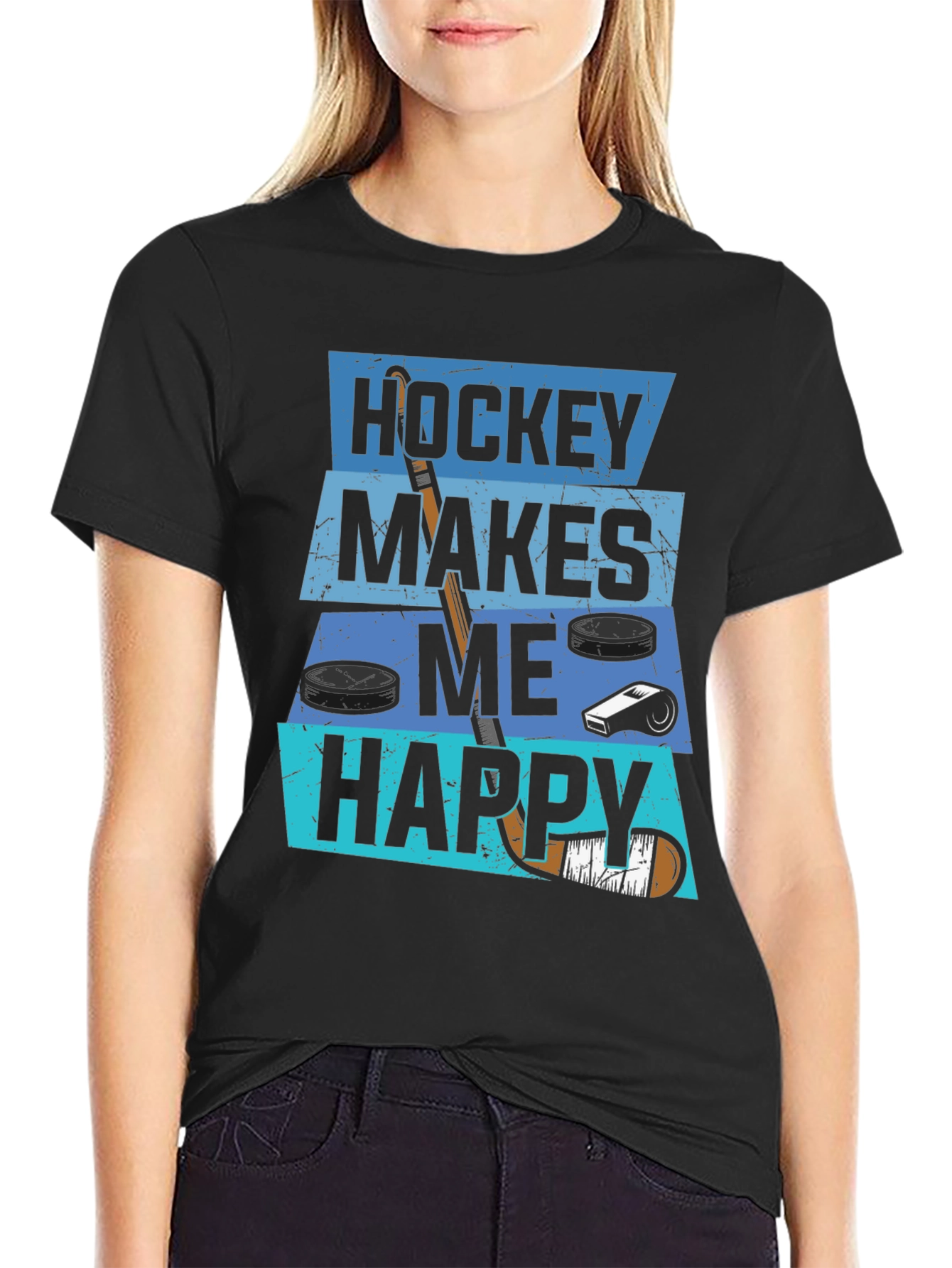 Hockey Makes Me Happy Graphic T-Shirt