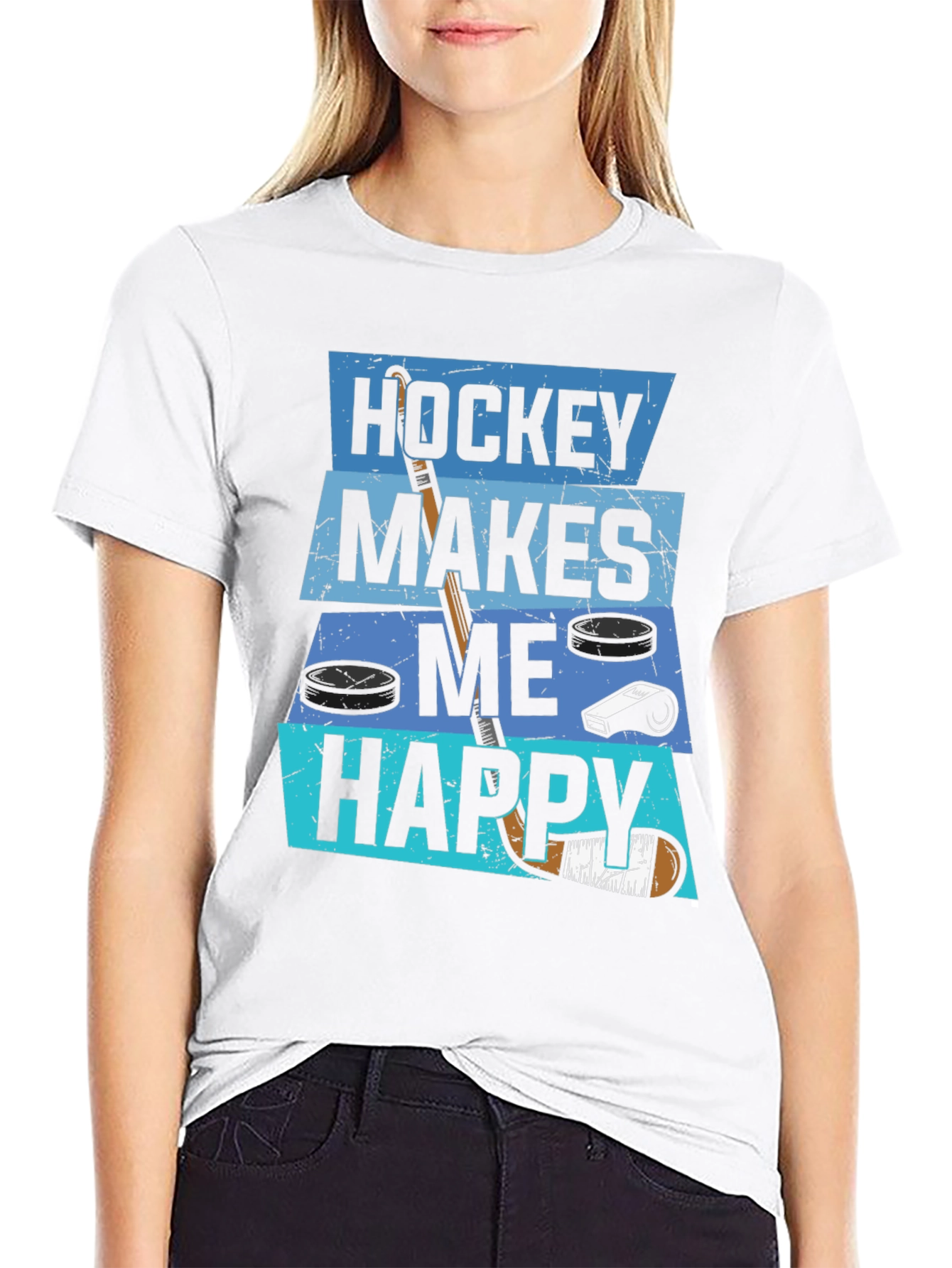 Hockey Makes Me Happy Graphic T-Shirt