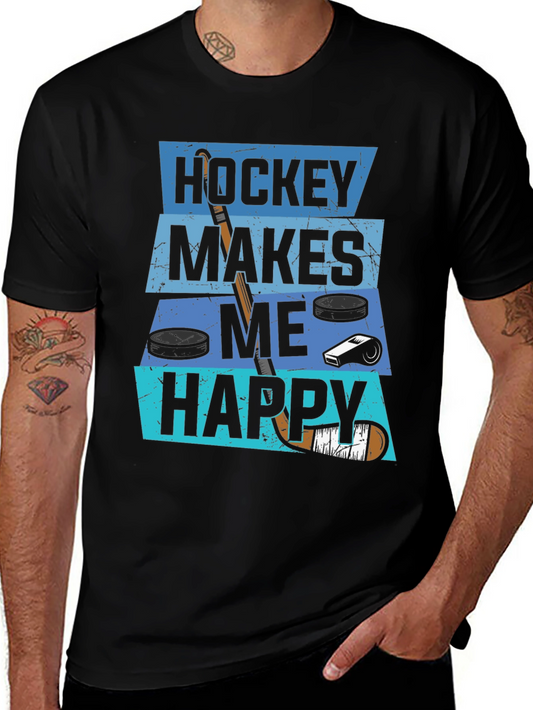 Hockey Makes Me Happy Graphic T-Shirt