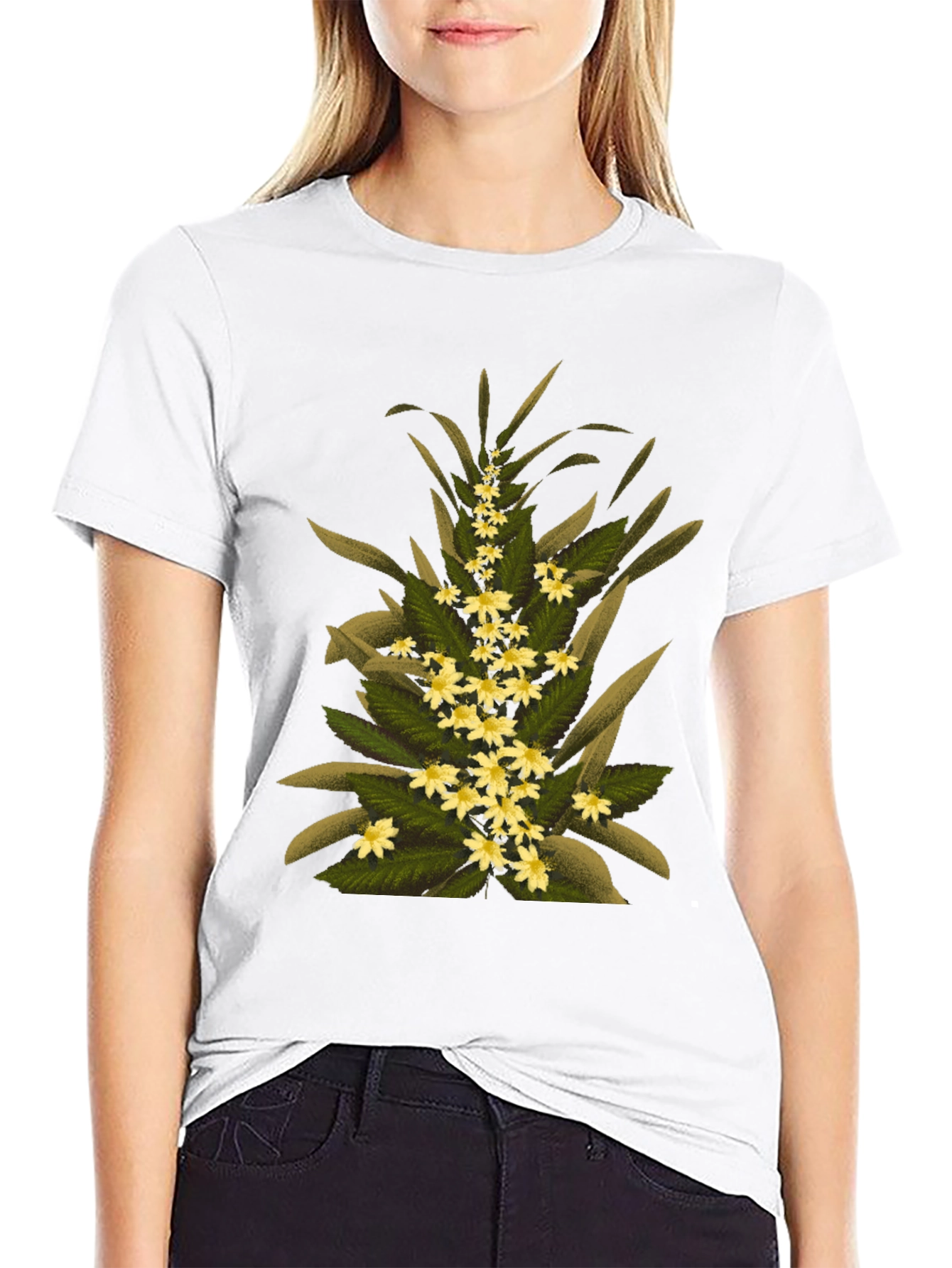 Floral Print T-Shirt - Black Cotton Tee
