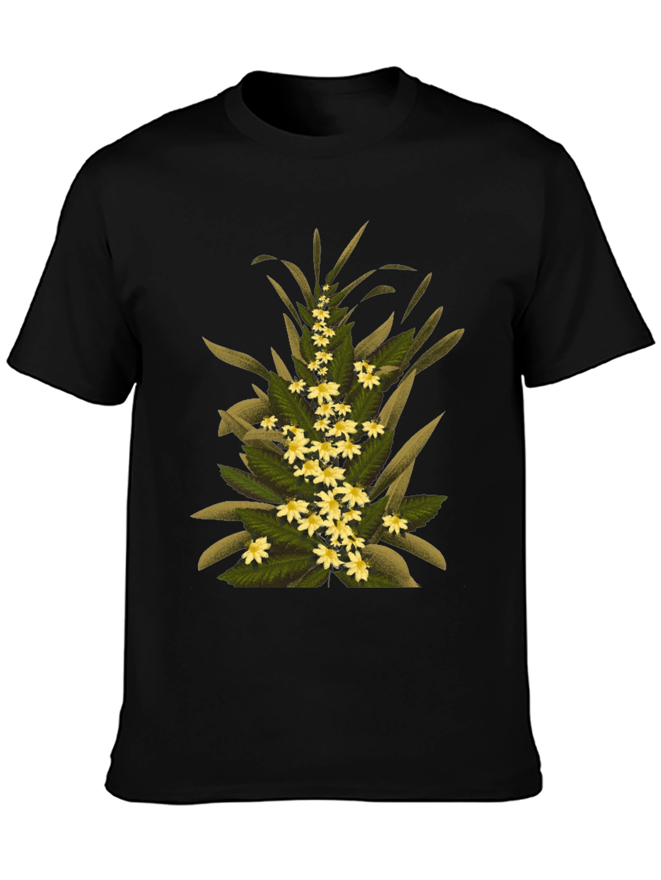 Floral Print T-Shirt - Black Cotton Tee