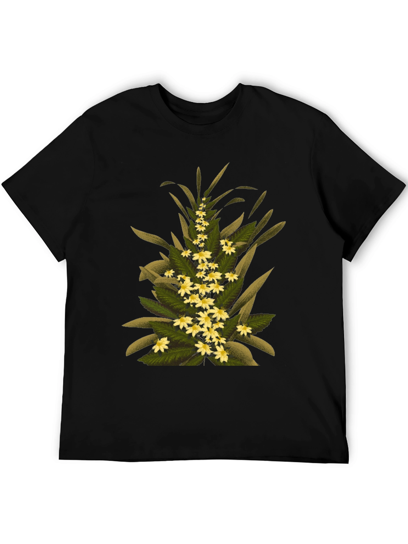 Floral Print T-Shirt - Black Cotton Tee