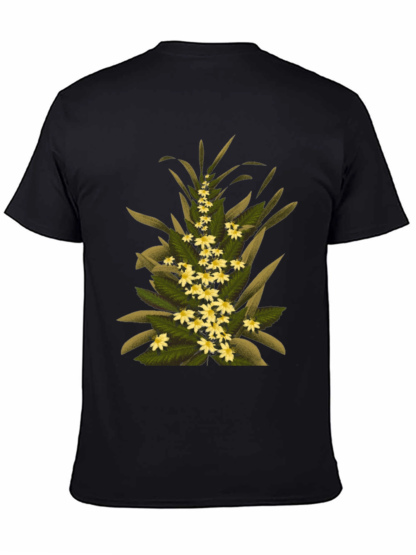 Floral Print T-Shirt - Black Cotton Tee