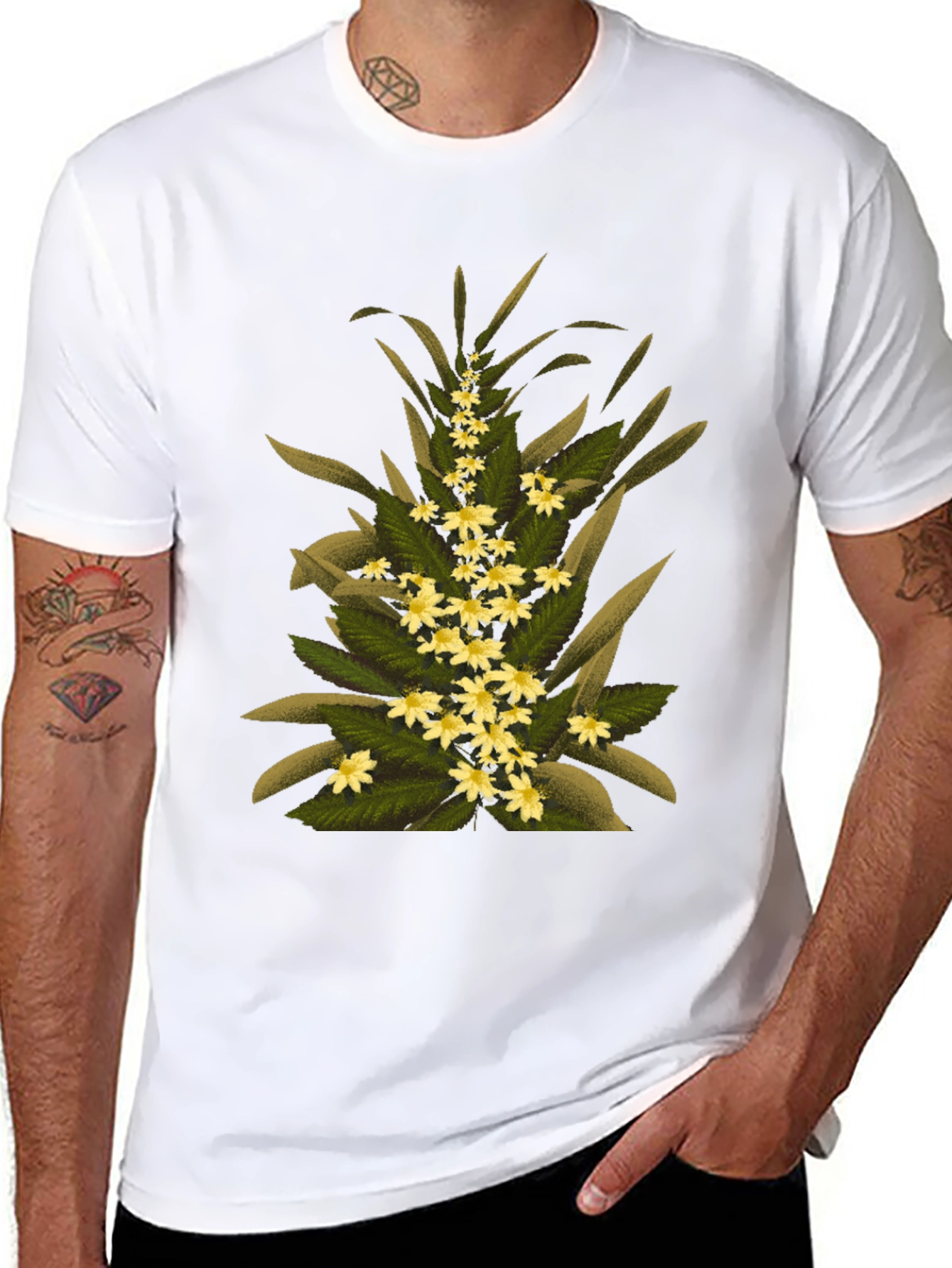 Floral Print T-Shirt - Black Cotton Tee