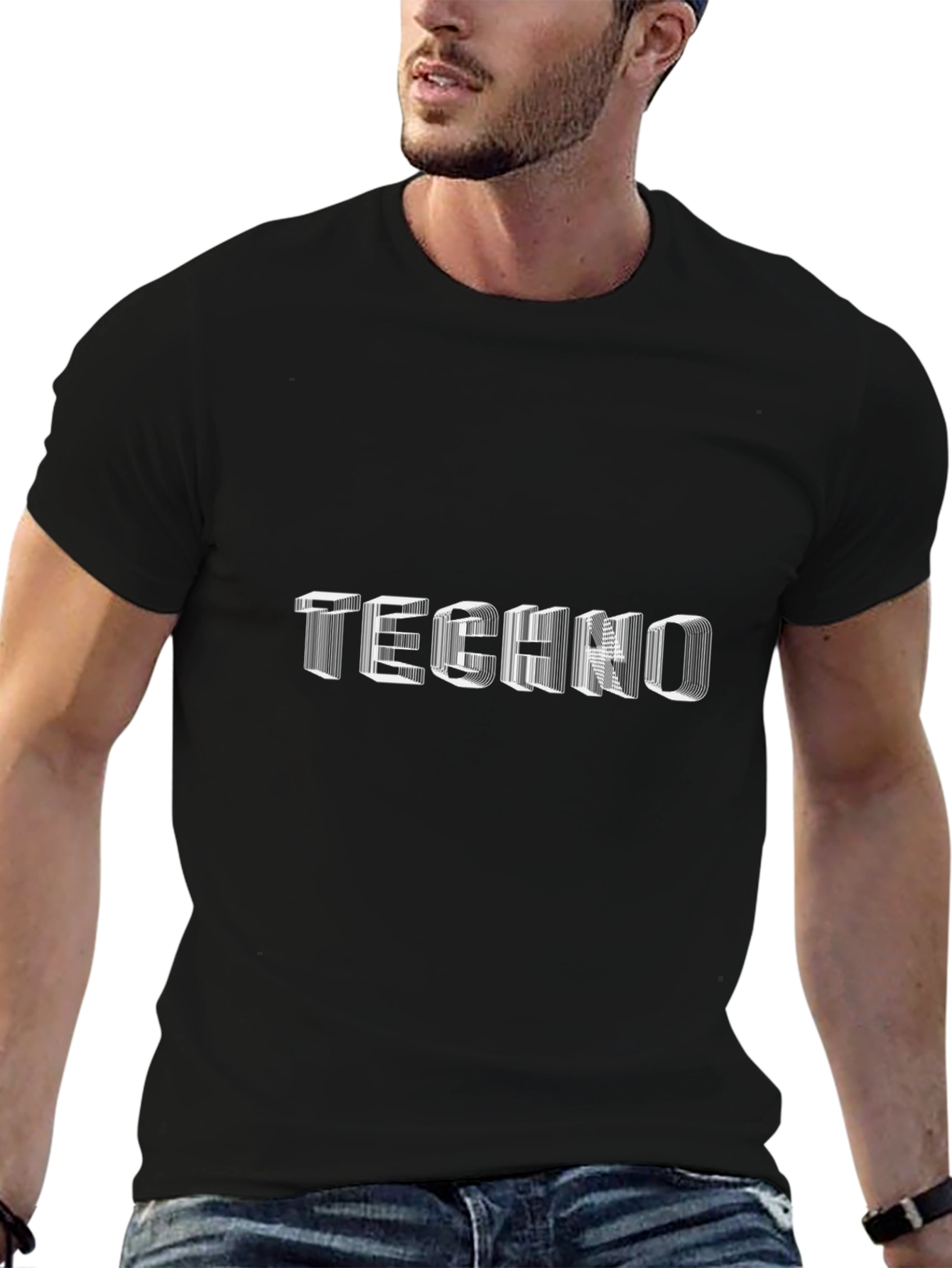 Stylish Black Techno Graphic Tee