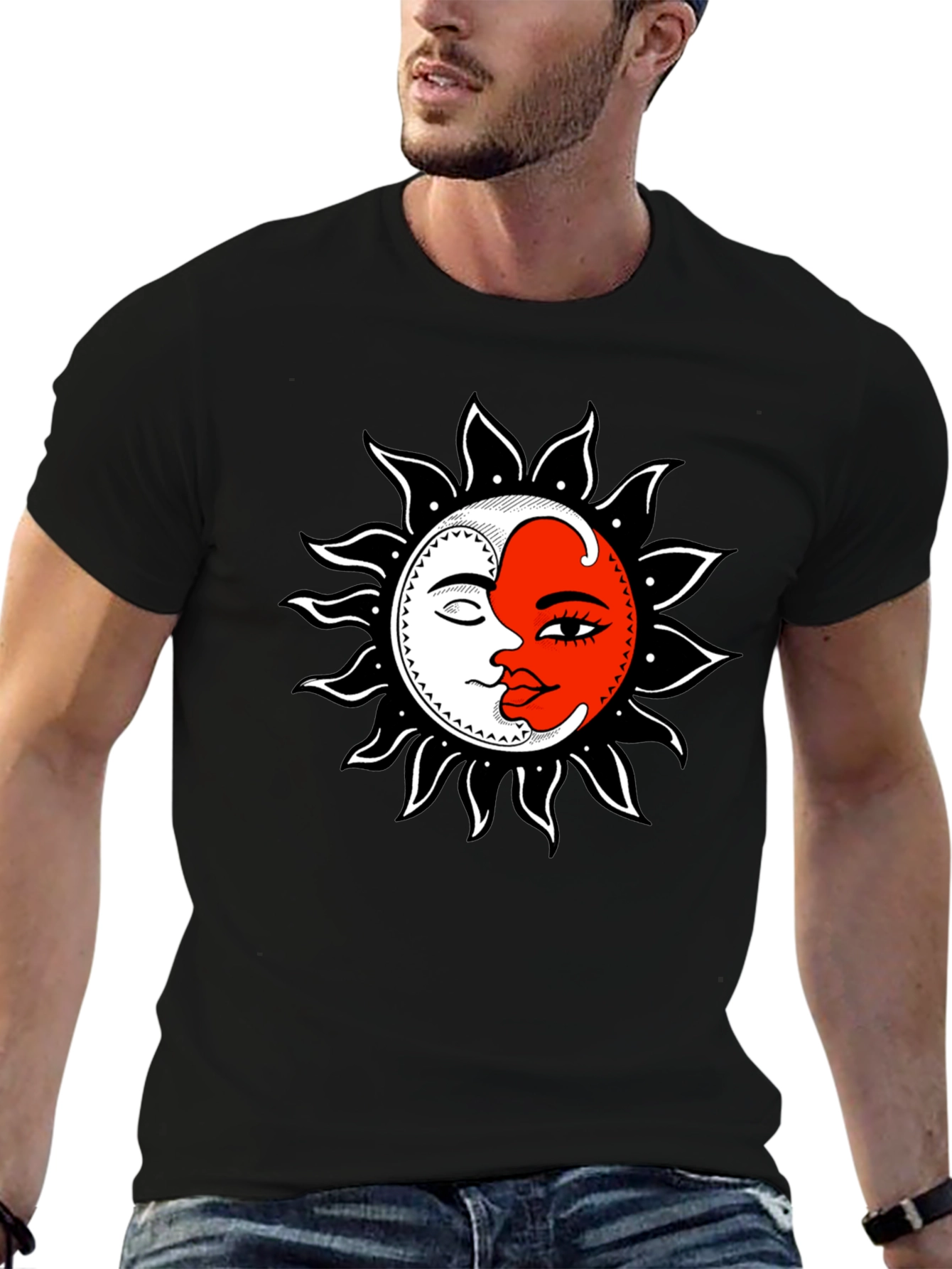 Sun and Moon Graphic Black T-Shirt