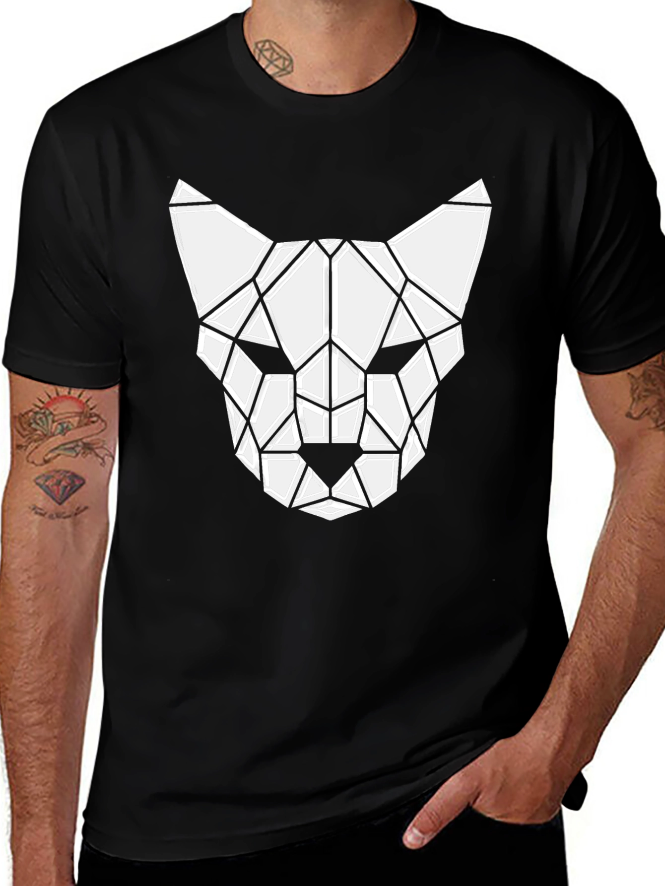 Geometric Cat Tee - Modern Graphic T-Shirt