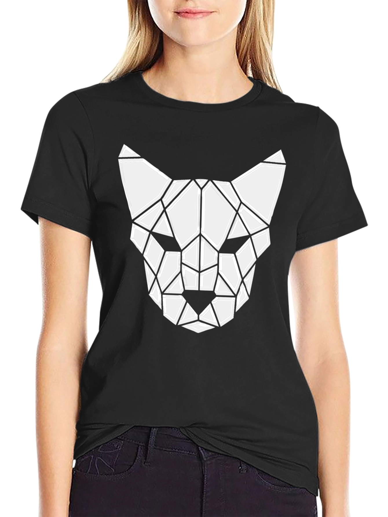 Geometric Cat Tee - Modern Graphic T-Shirt
