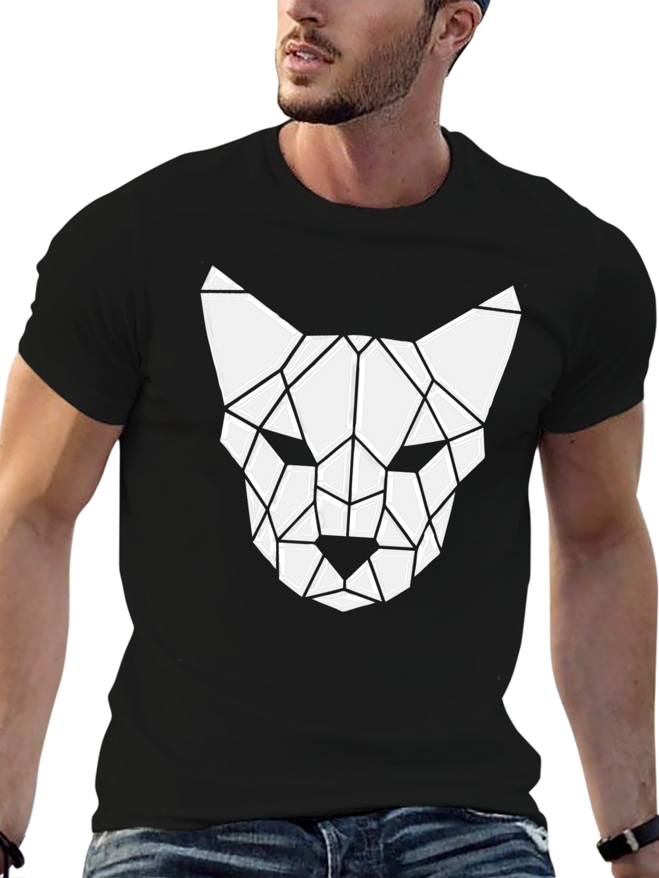 Geometric Cat Tee - Modern Graphic T-Shirt