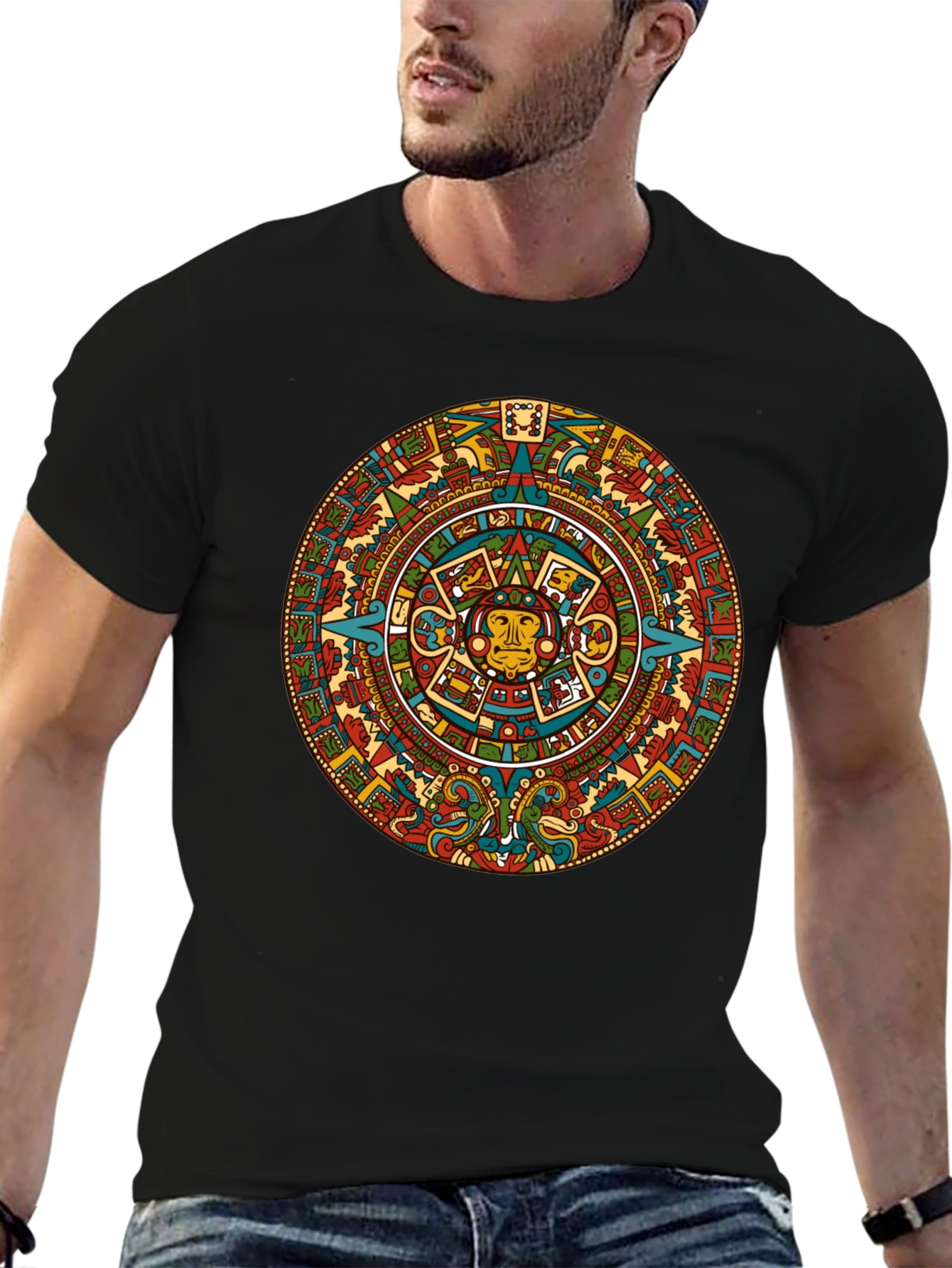 Aztec Calendar Graphic Tee - Black