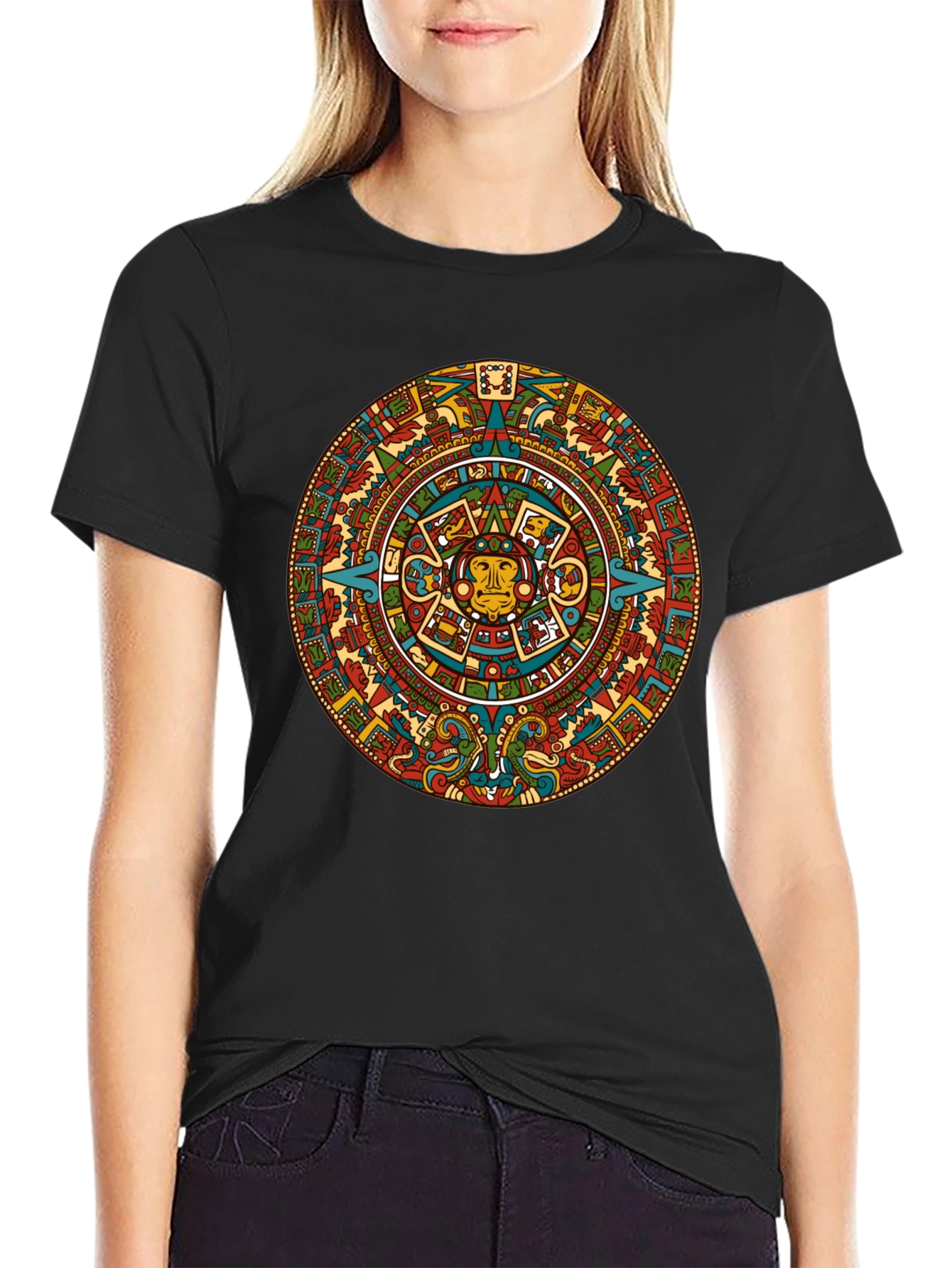 Aztec Calendar Graphic Tee - Black