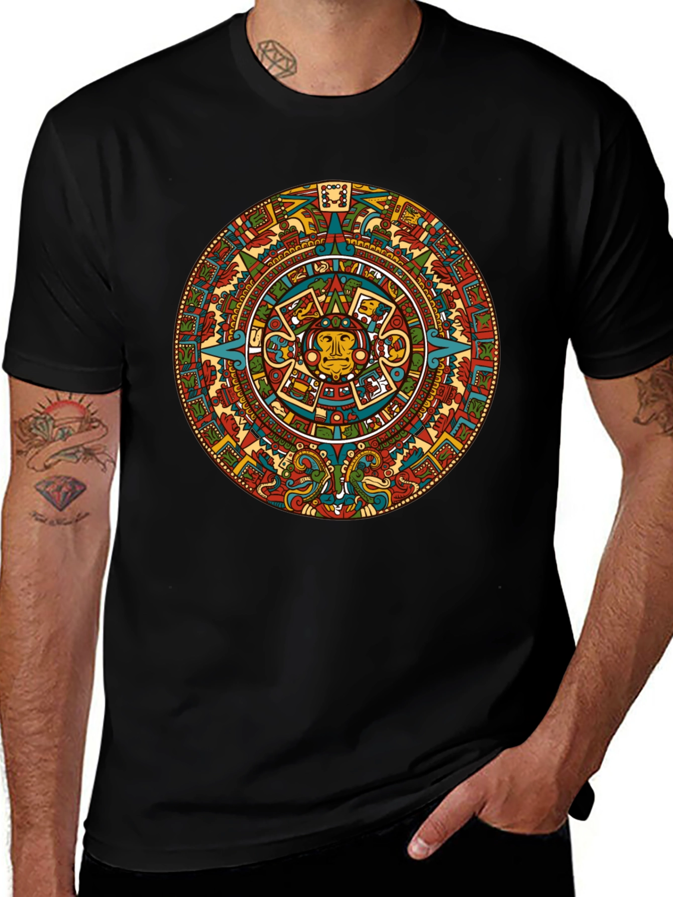 Aztec Calendar Graphic Tee - Black