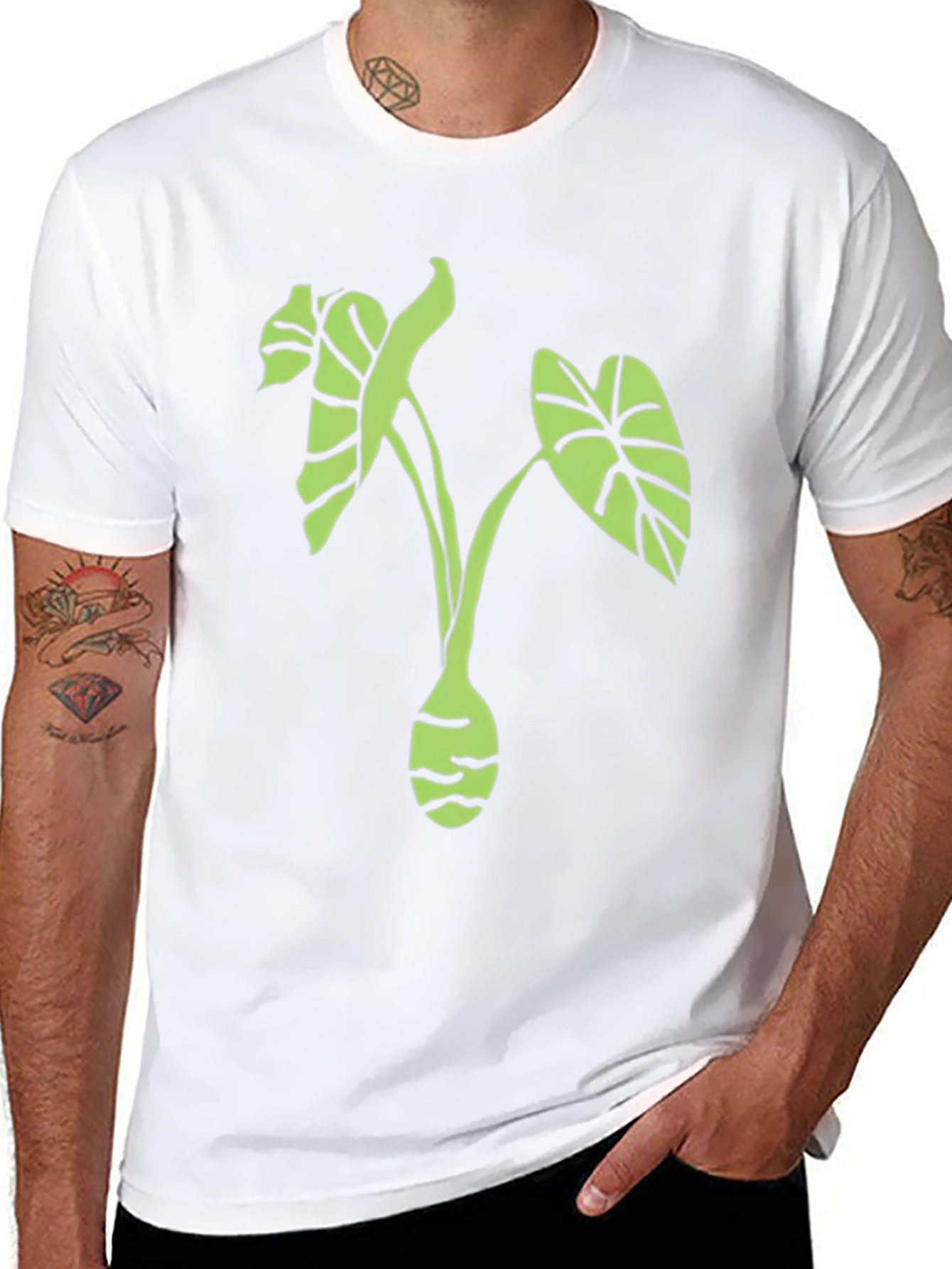 Green Taro Plant Graphic Tee - Unisex Black Shirt