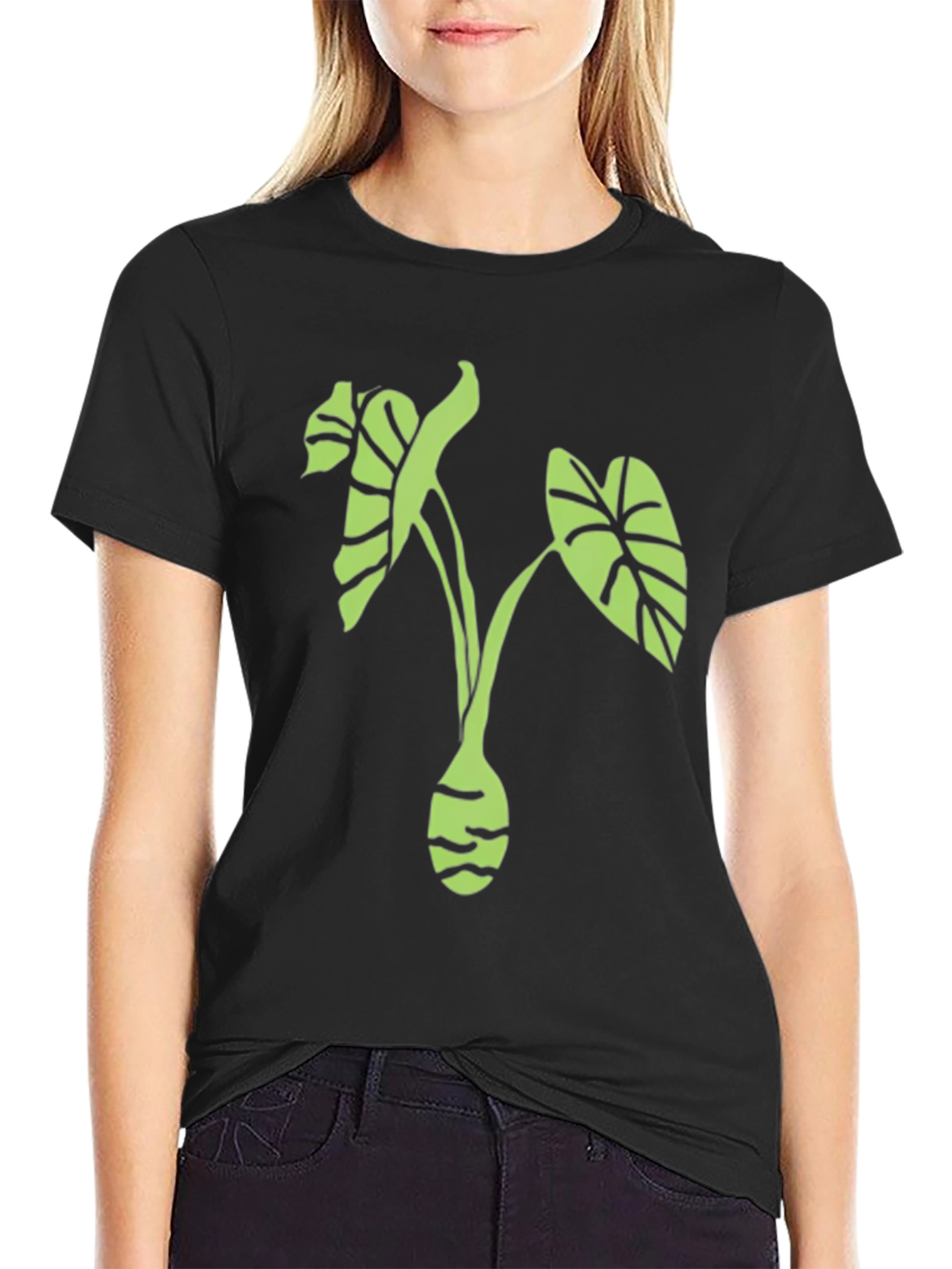 Green Taro Plant Graphic Tee - Unisex Black Shirt