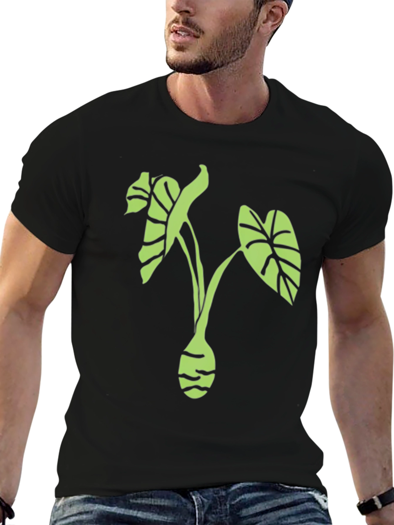 Green Taro Plant Graphic Tee - Unisex Black Shirt