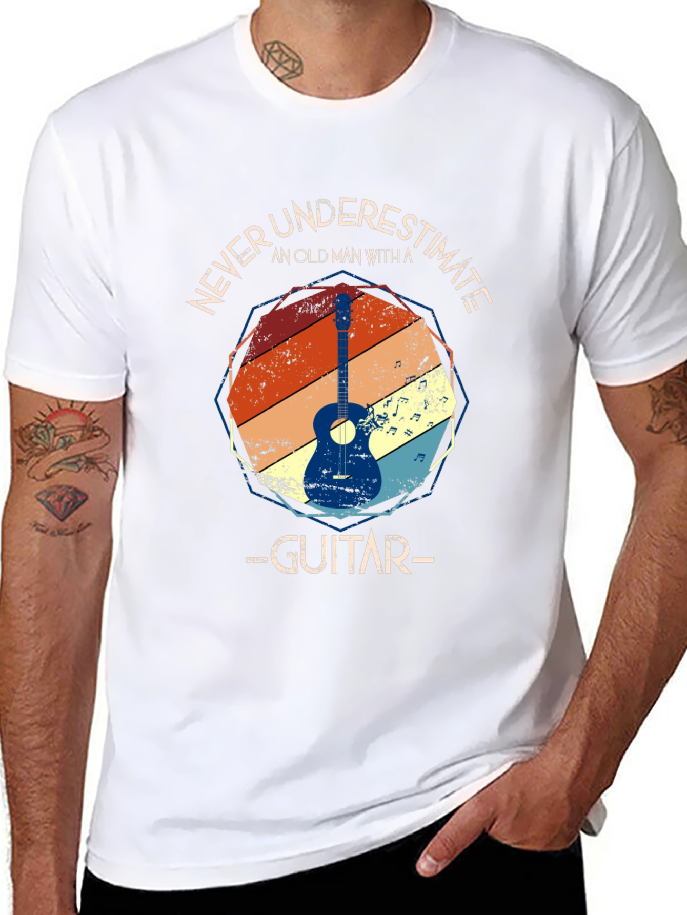 Never Underestimate Old Man with Guitar T-Shirt