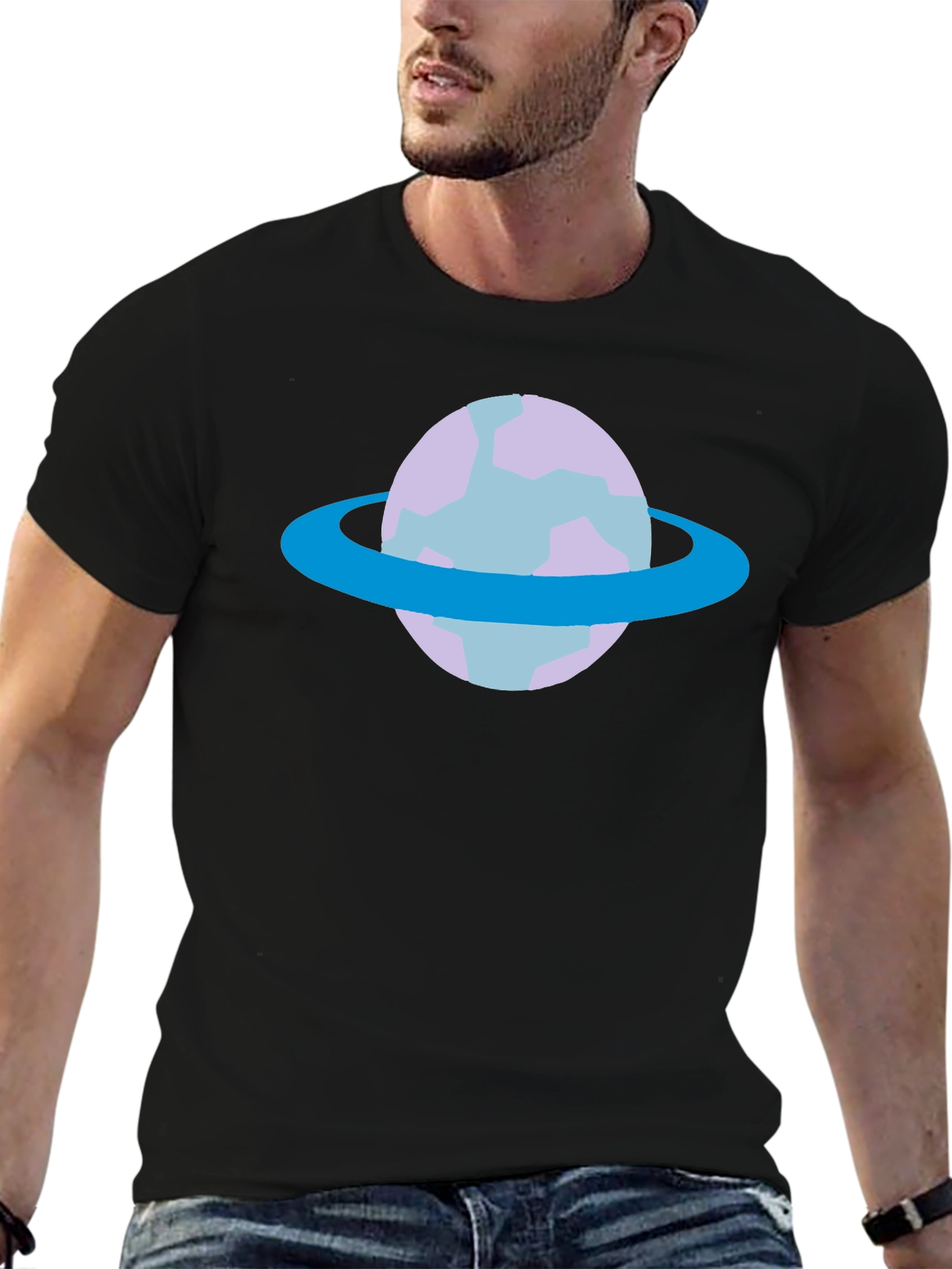 Planet Graphic Tee - Black Cotton Casual T-Shirt