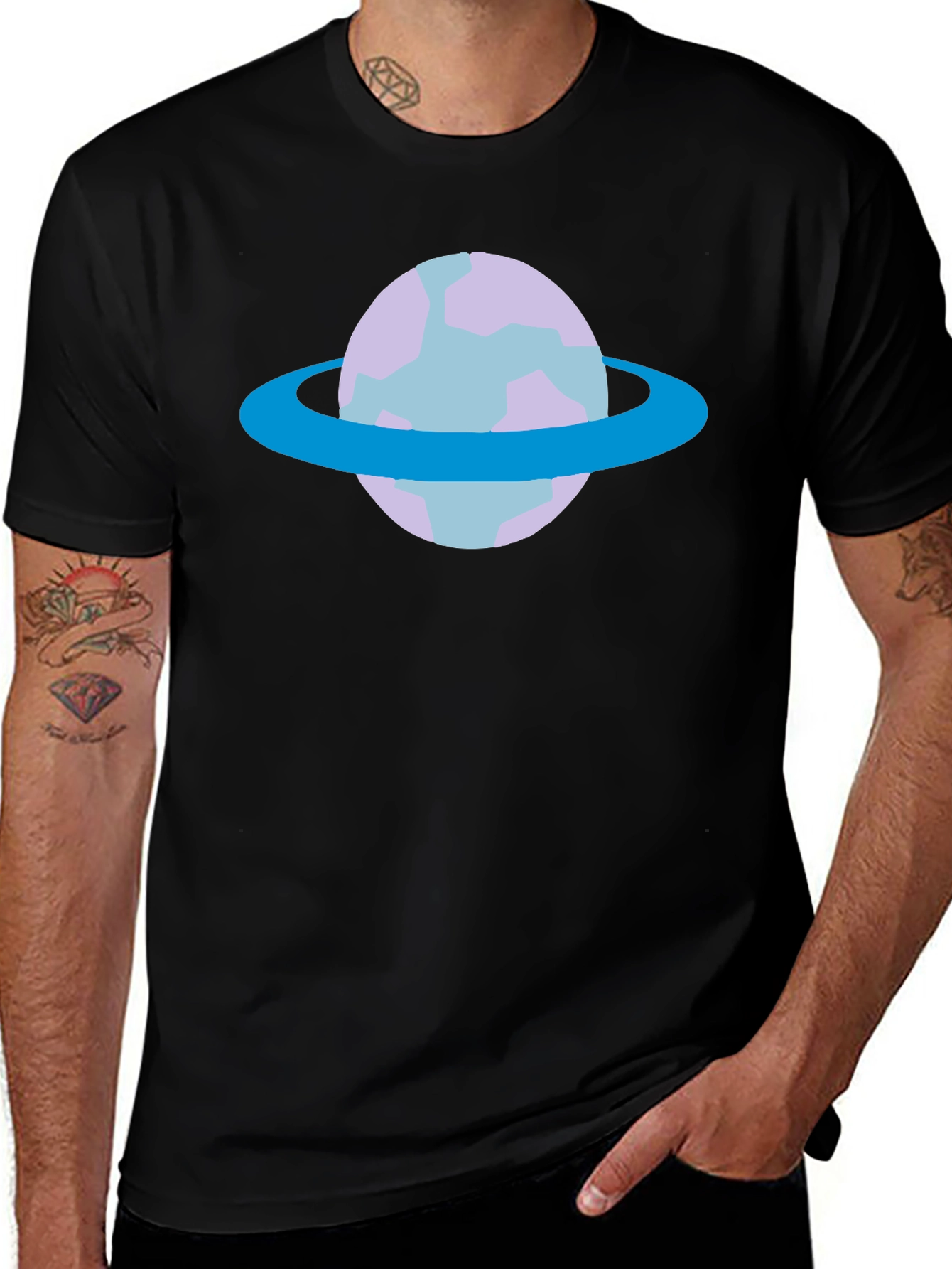 Planet Graphic Tee - Black Cotton Casual T-Shirt