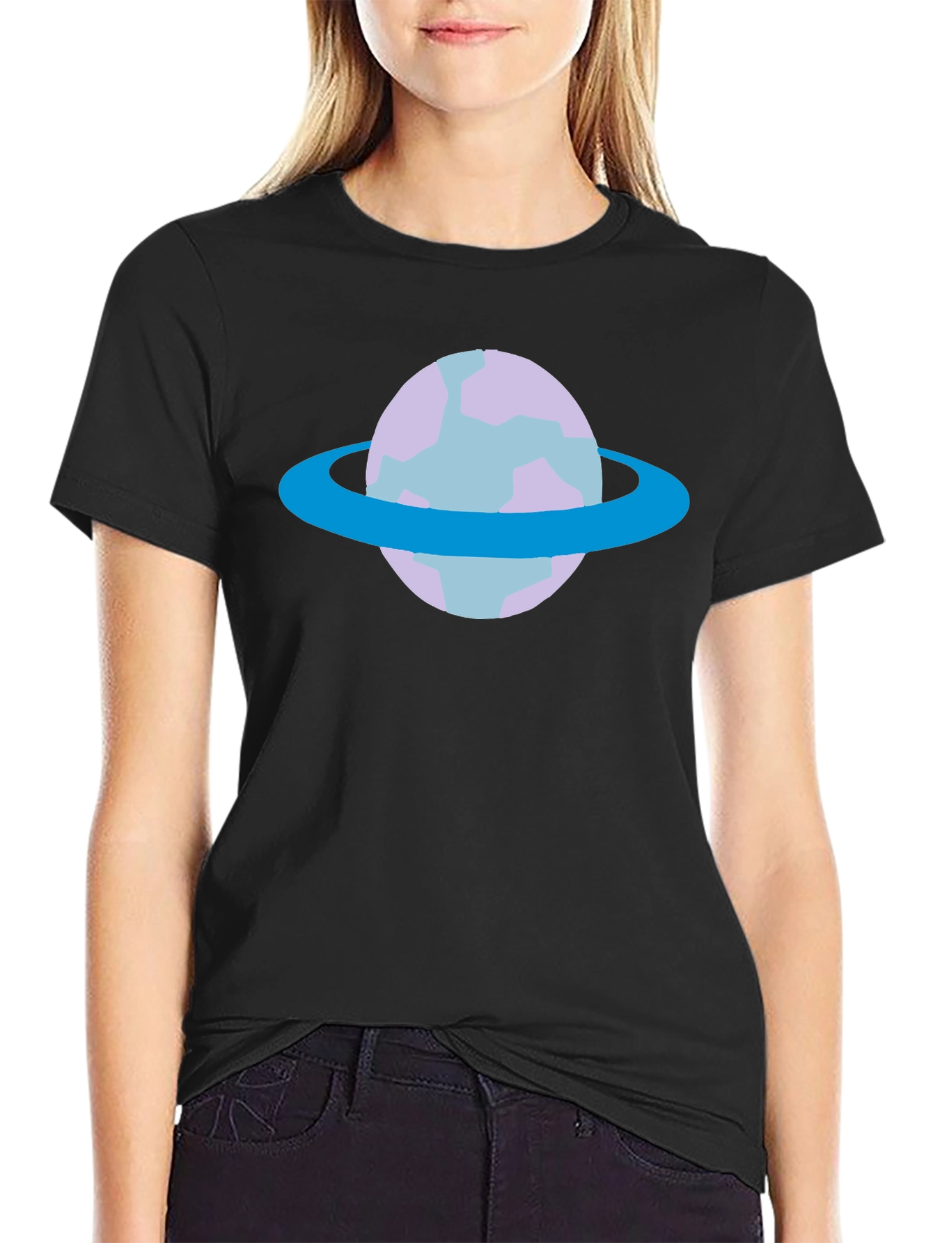 Planet Graphic Tee - Black Cotton Casual T-Shirt