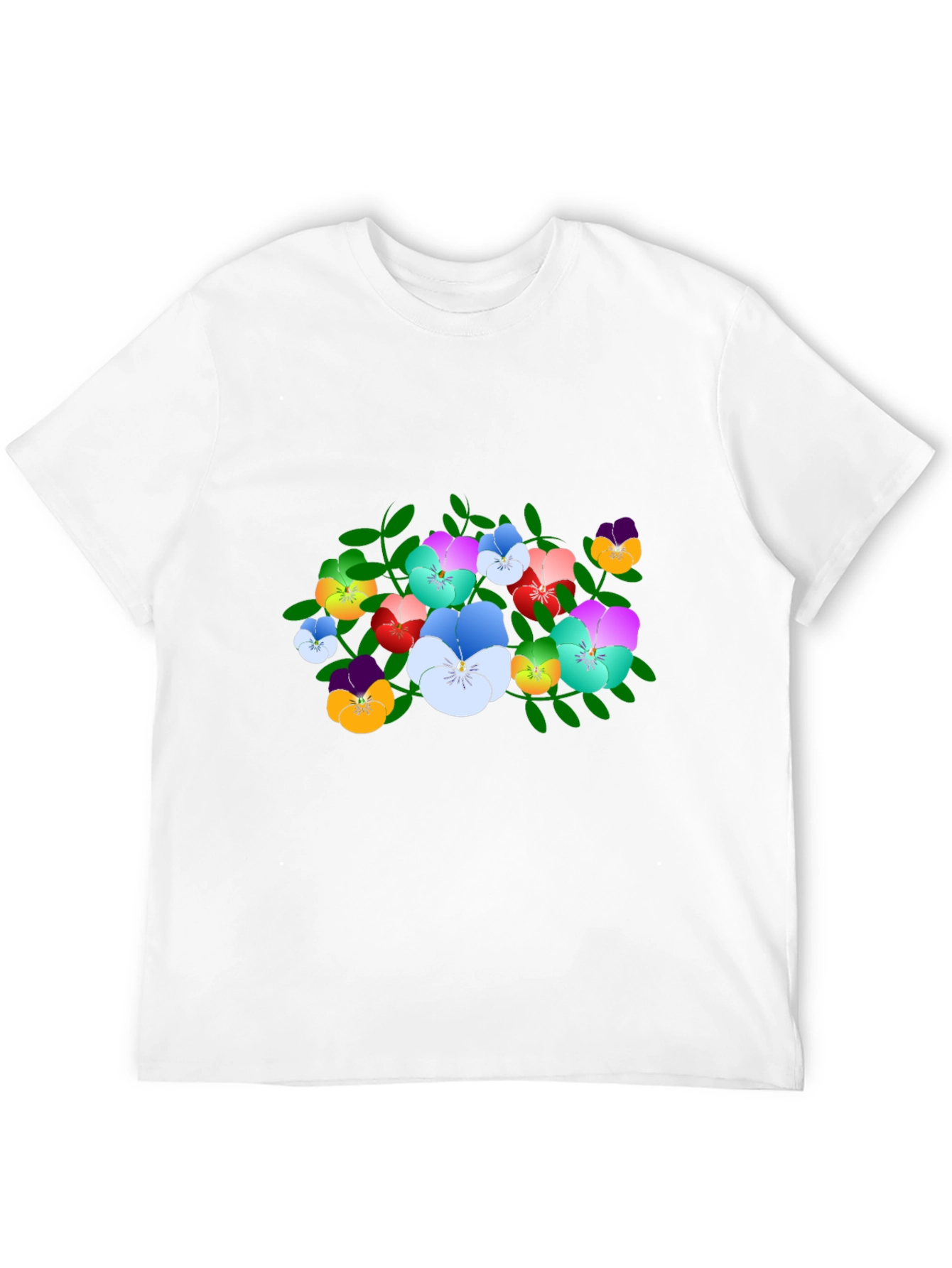 Floral Pansy Print Black T-Shirt