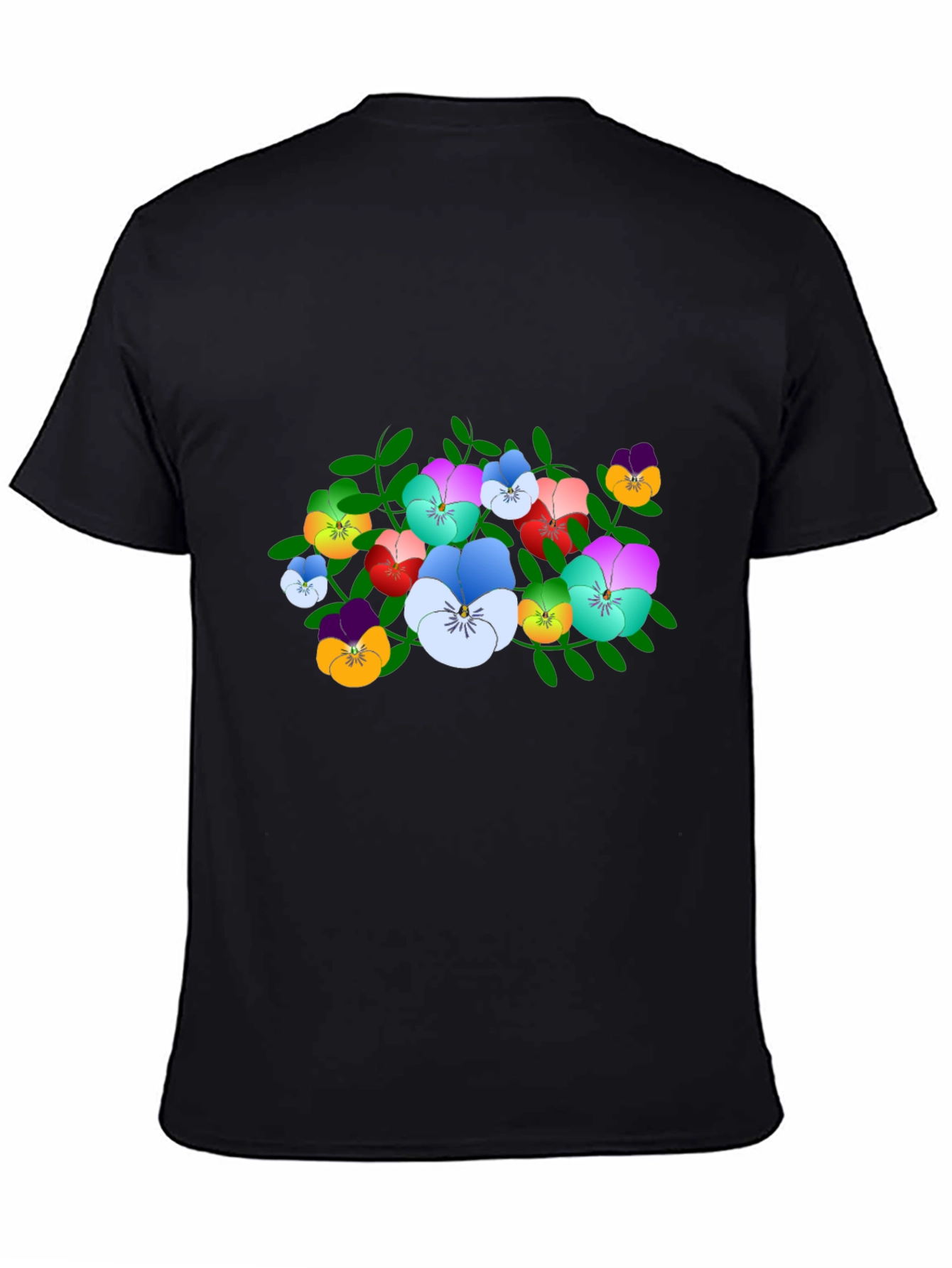 Floral Pansy Print Black T-Shirt