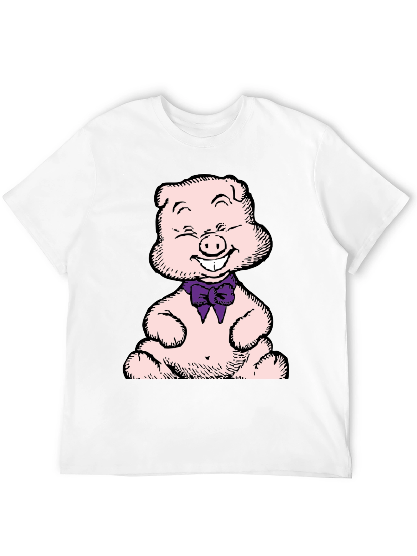 Pig Cartoon Graphic T-Shirt Black Crew Neck