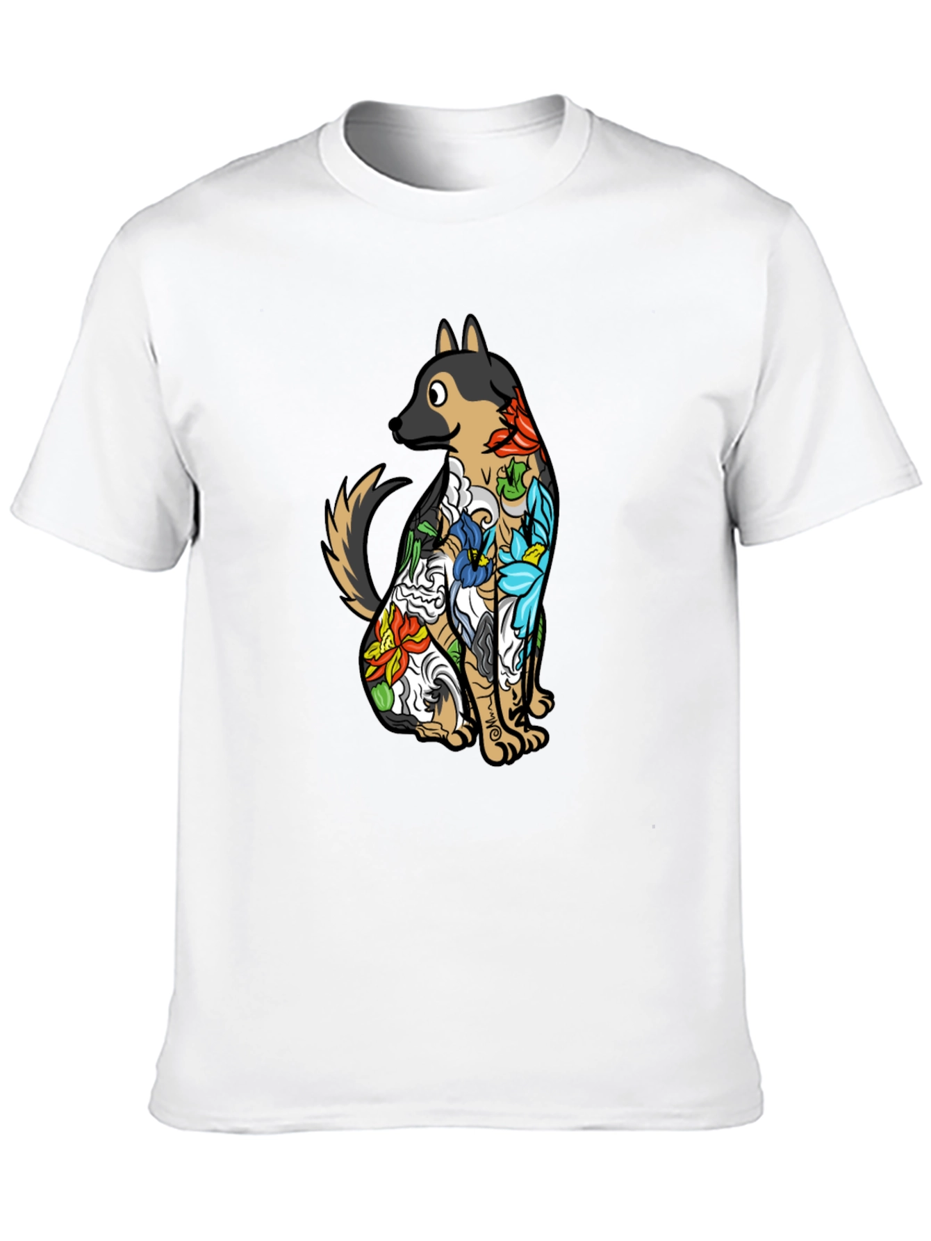 Floral Dog Print Black T-Shirt