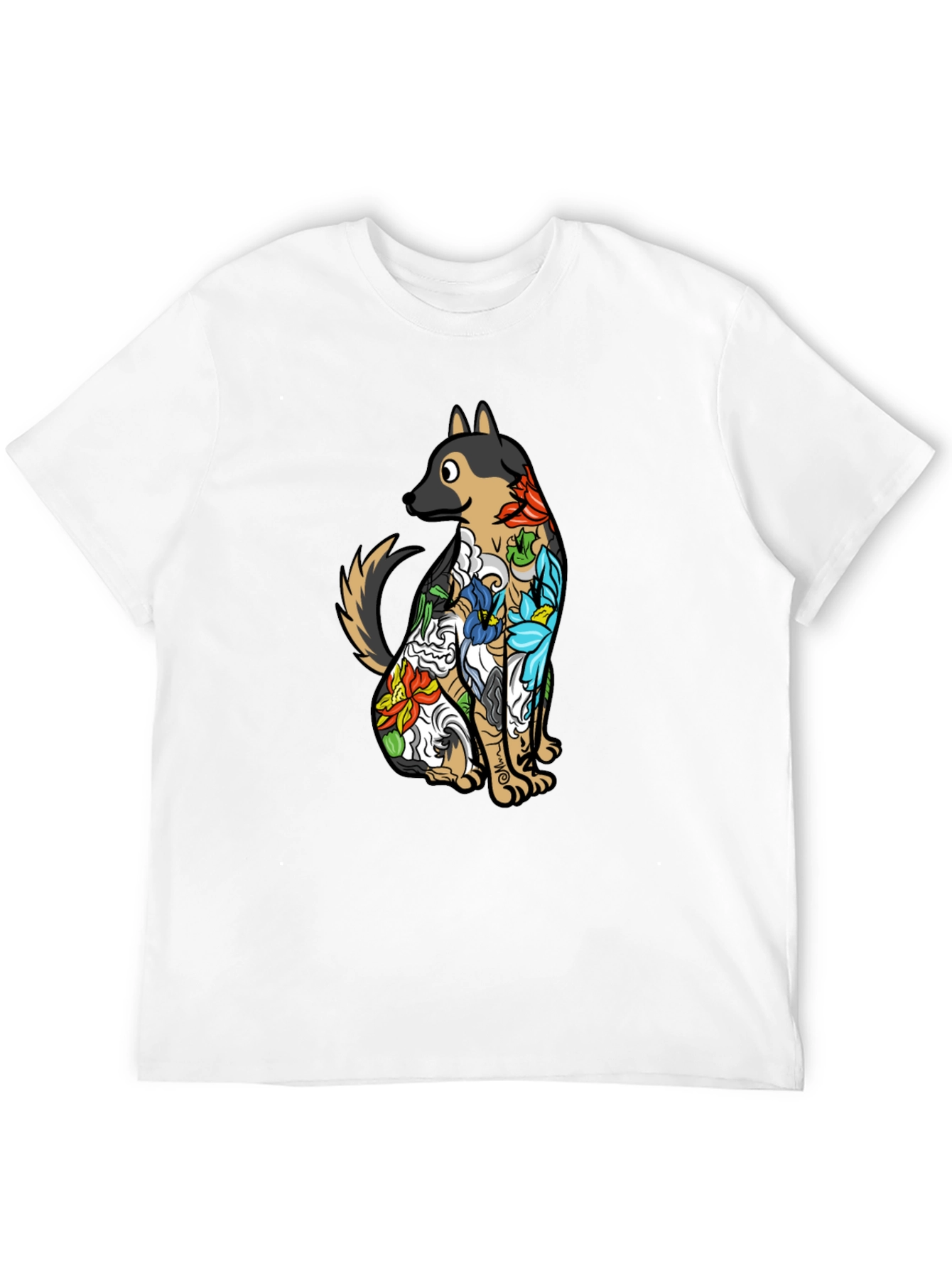 Floral Dog Print Black T-Shirt