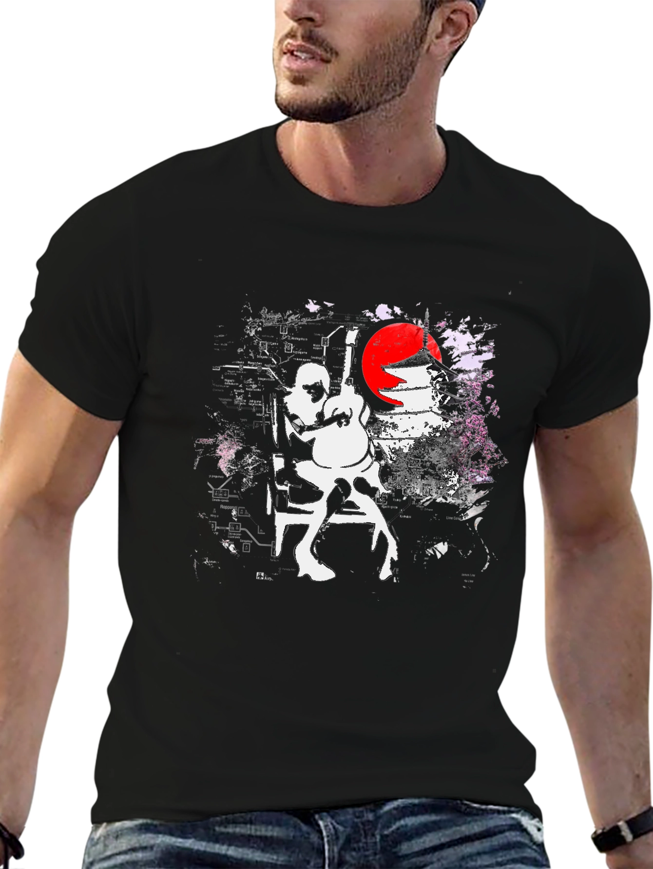 Guitarist Graphic Black T-Shirt - Unique Design